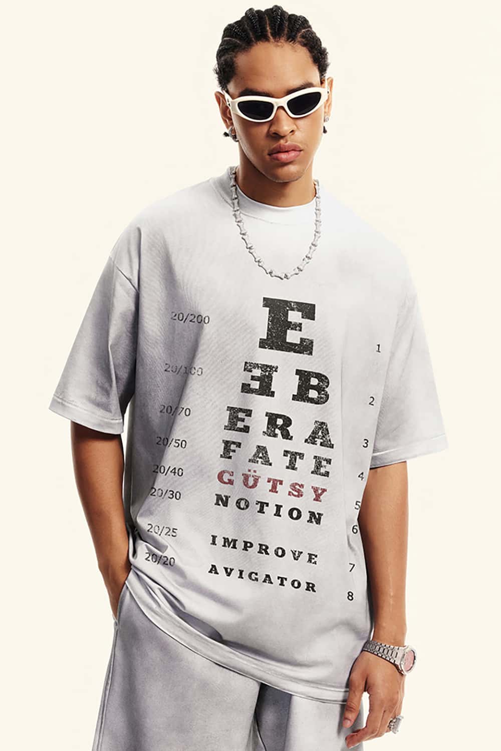 High Street Vision Chart Print Loose-Fit Crew Neck T-Shirt