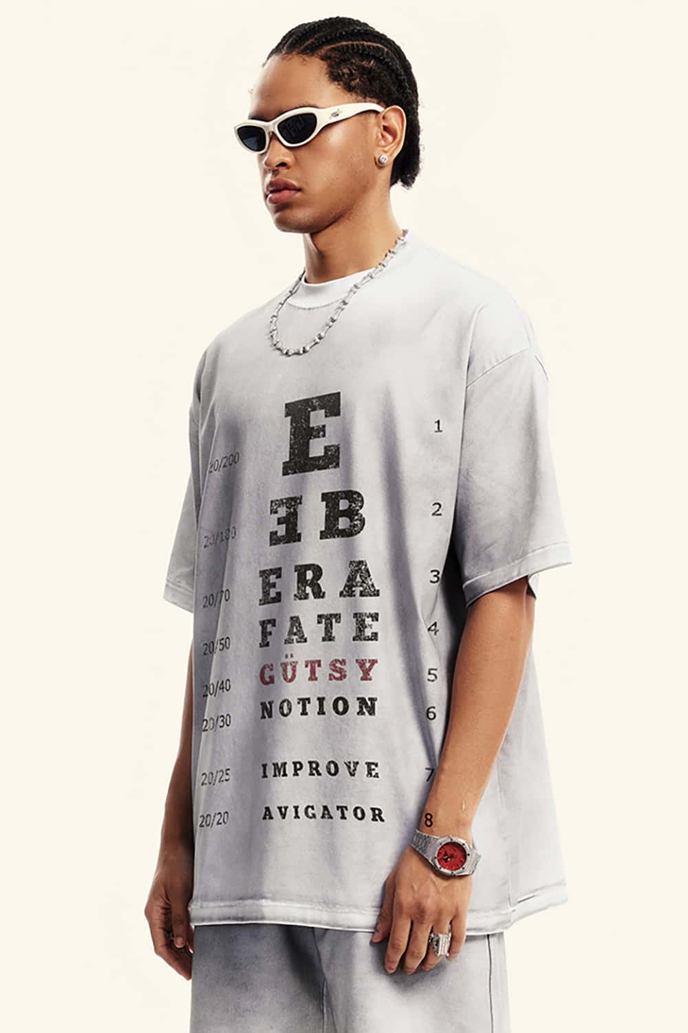 High Street Vision Chart Print Loose-Fit Crew Neck T-Shirt