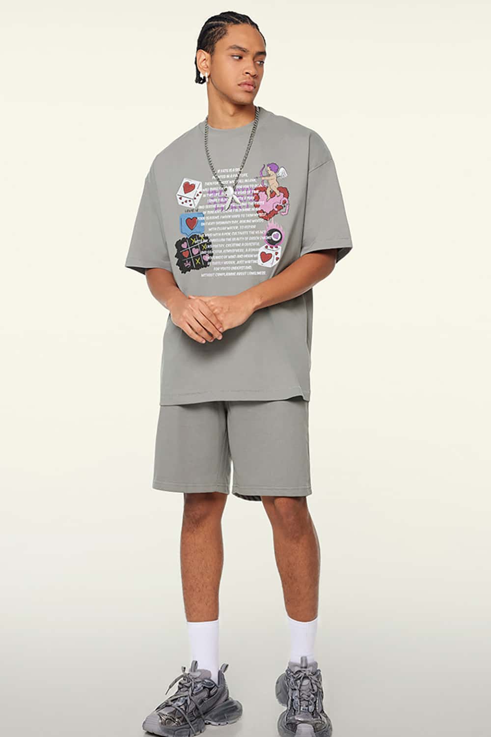 Loose-Fit Digital Print Vintage Crew Neck T-Shirt