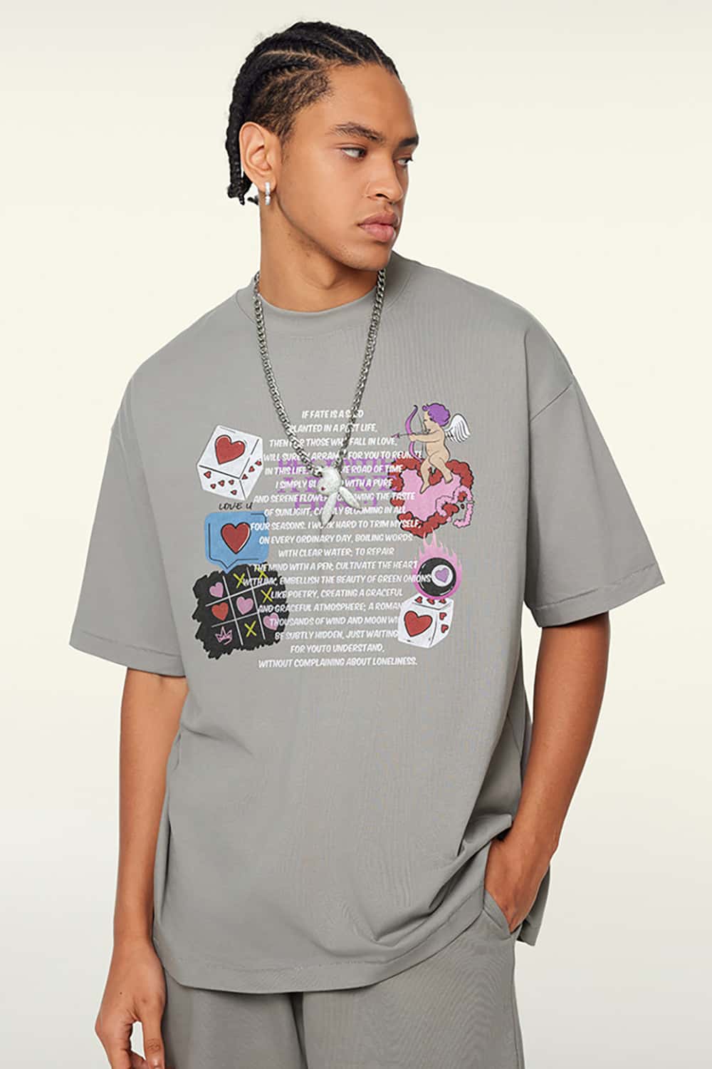 Loose-Fit Digital Print Vintage Crew Neck T-Shirt