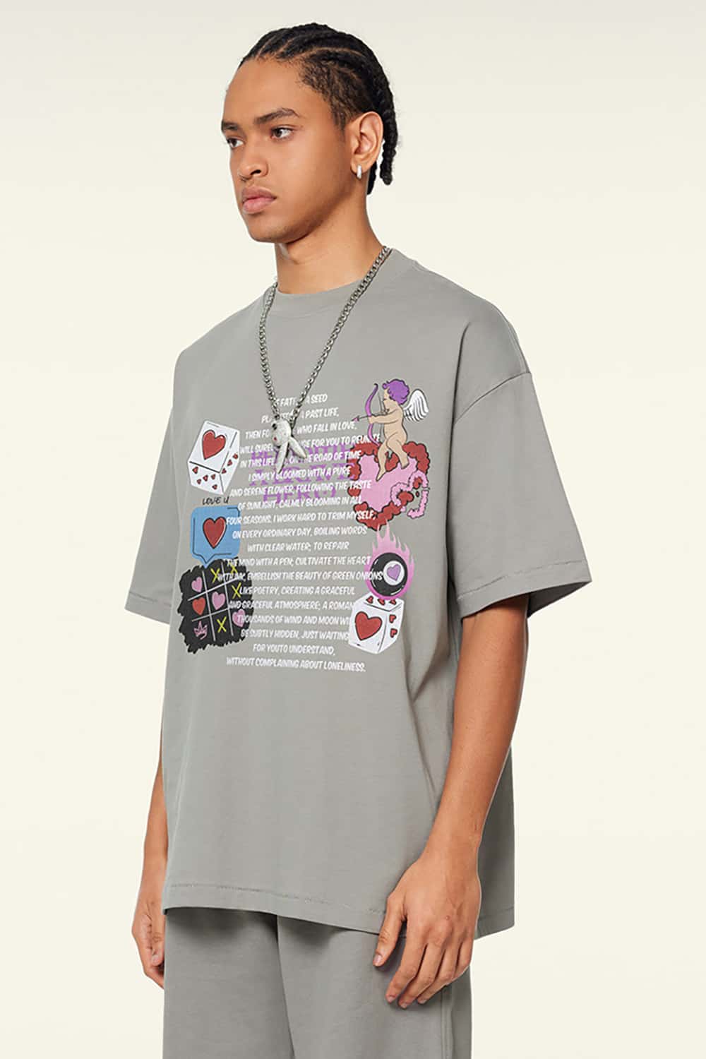 Loose-Fit Digital Print Vintage Crew Neck T-Shirt