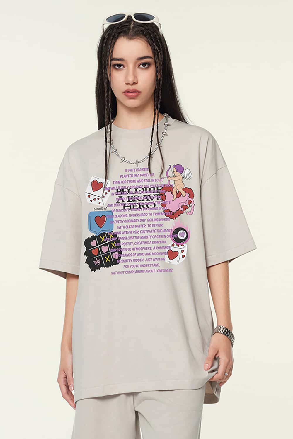 Loose-Fit Digital Print Vintage Crew Neck T-Shirt