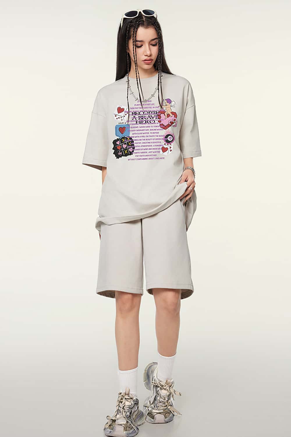 Loose-Fit Digital Print Vintage Crew Neck T-Shirt