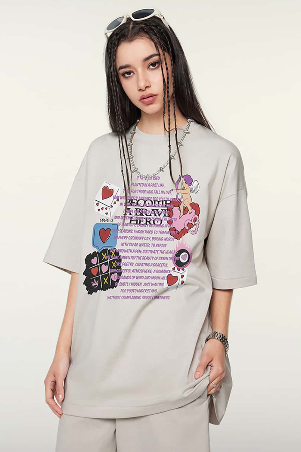 Loose-Fit Digital Print Vintage Crew Neck T-Shirt
