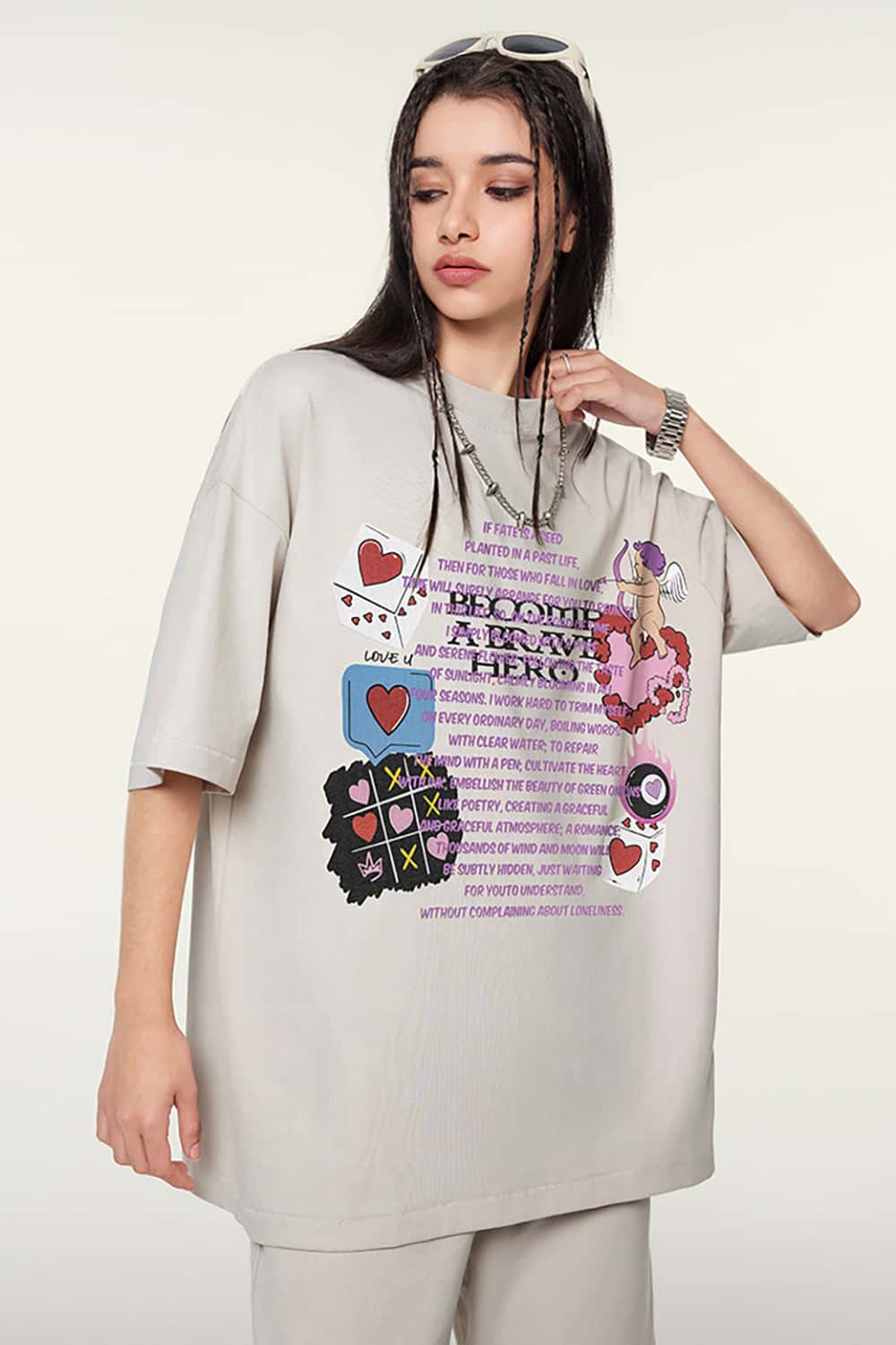 Loose-Fit Digital Print Vintage Crew Neck T-Shirt