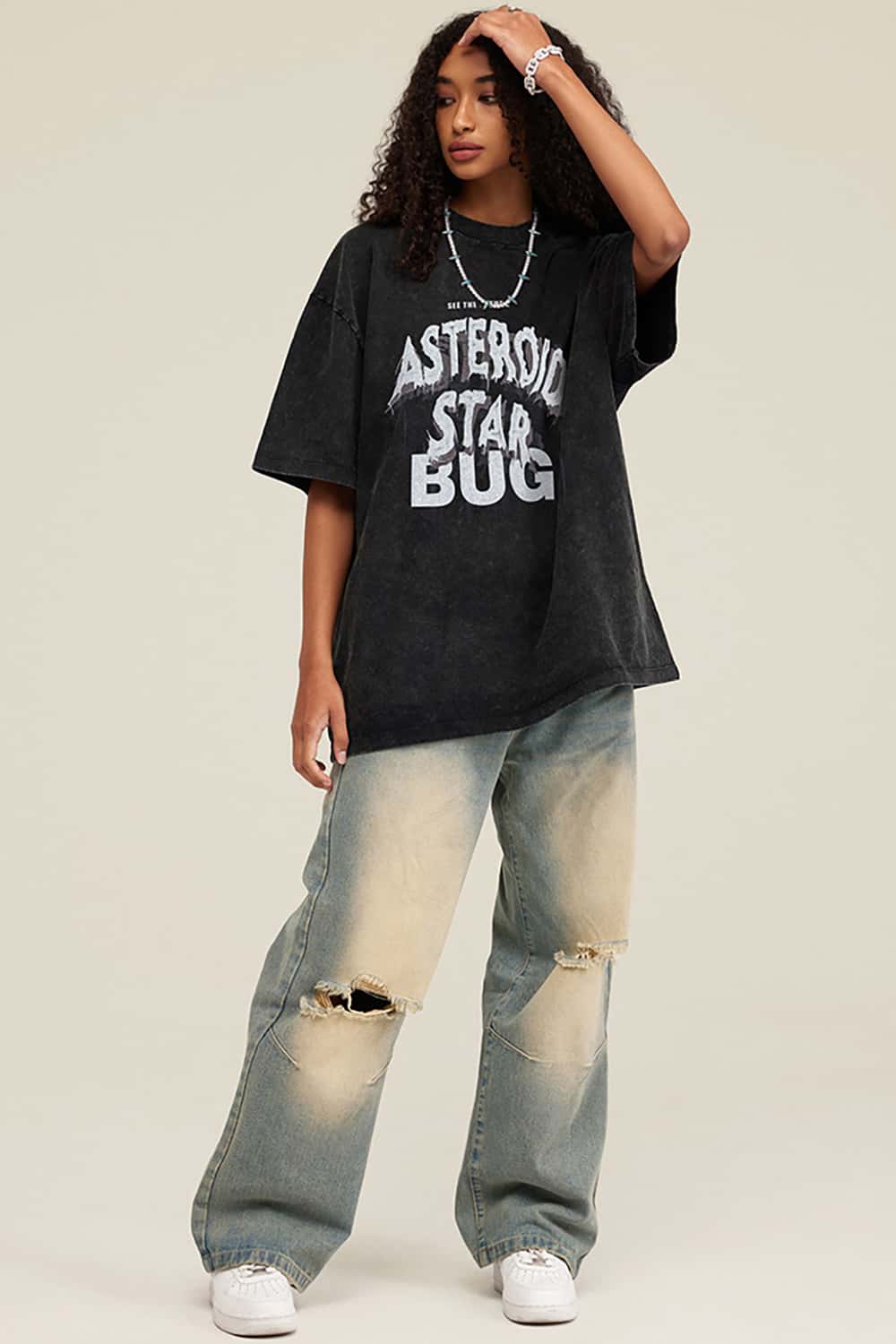 Oversized Washed Cotton Streetwear T-Shirt with Bold Lettering