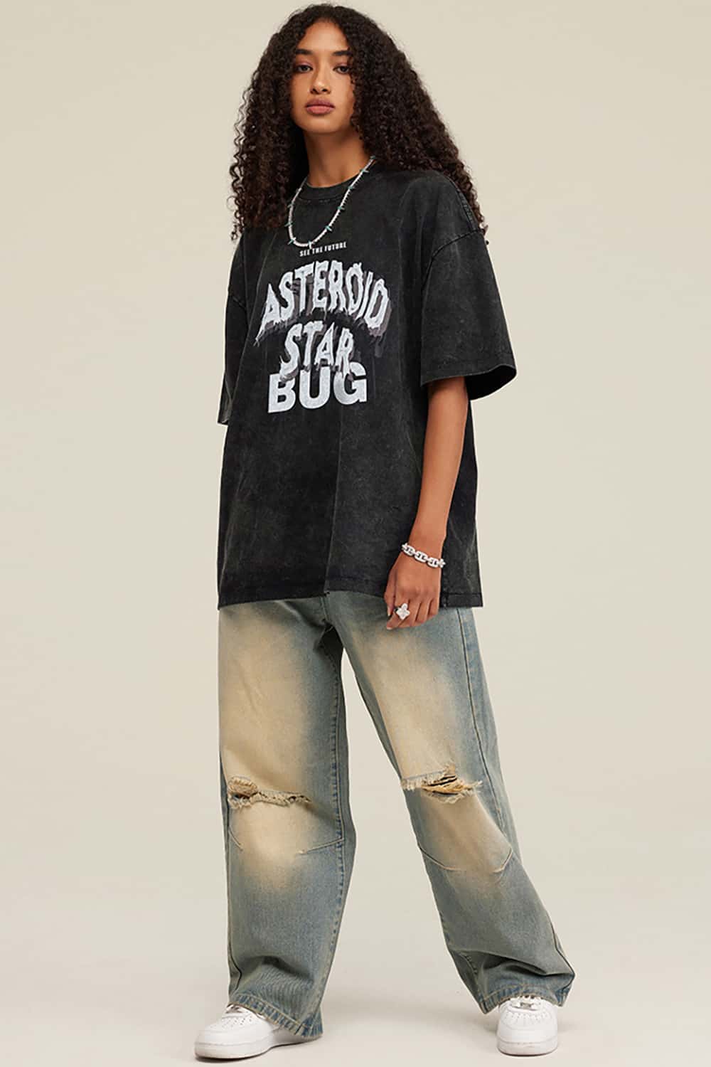 Oversized Washed Cotton Streetwear T-Shirt with Bold Lettering