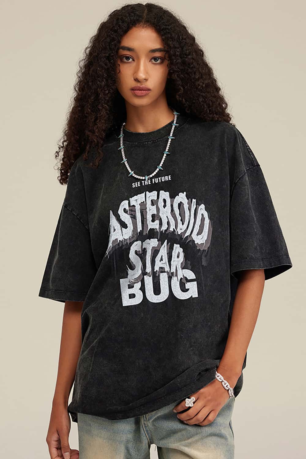 Oversized Washed Cotton Streetwear T-Shirt with Bold Lettering