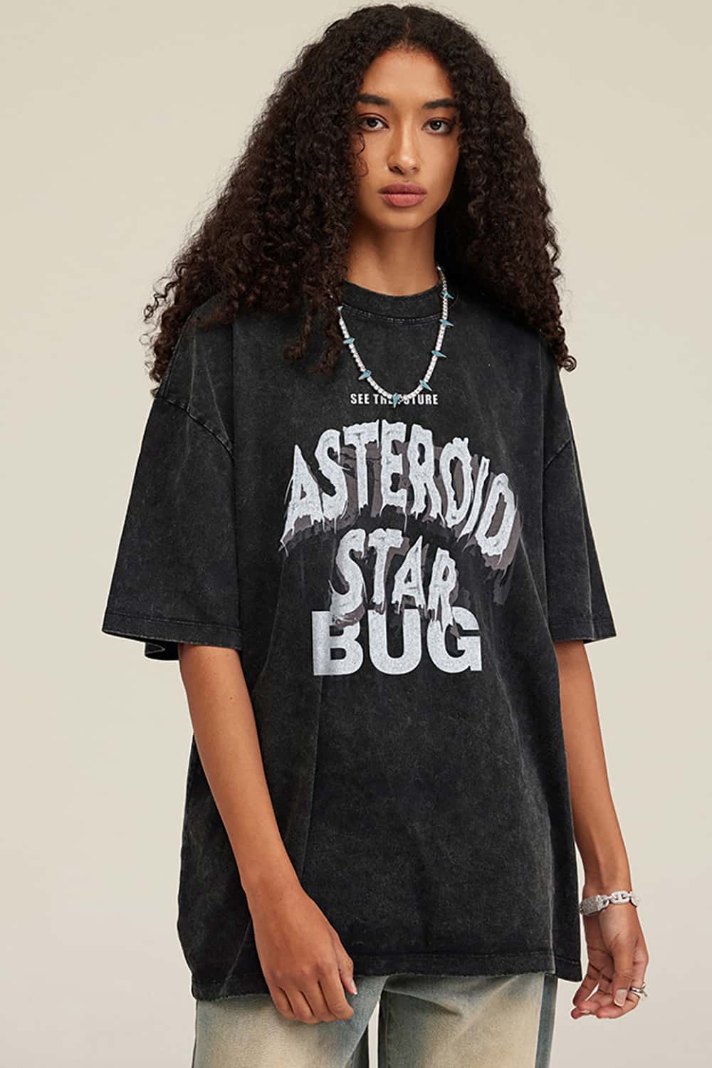 Oversized Washed Cotton Streetwear T-Shirt with Bold Lettering