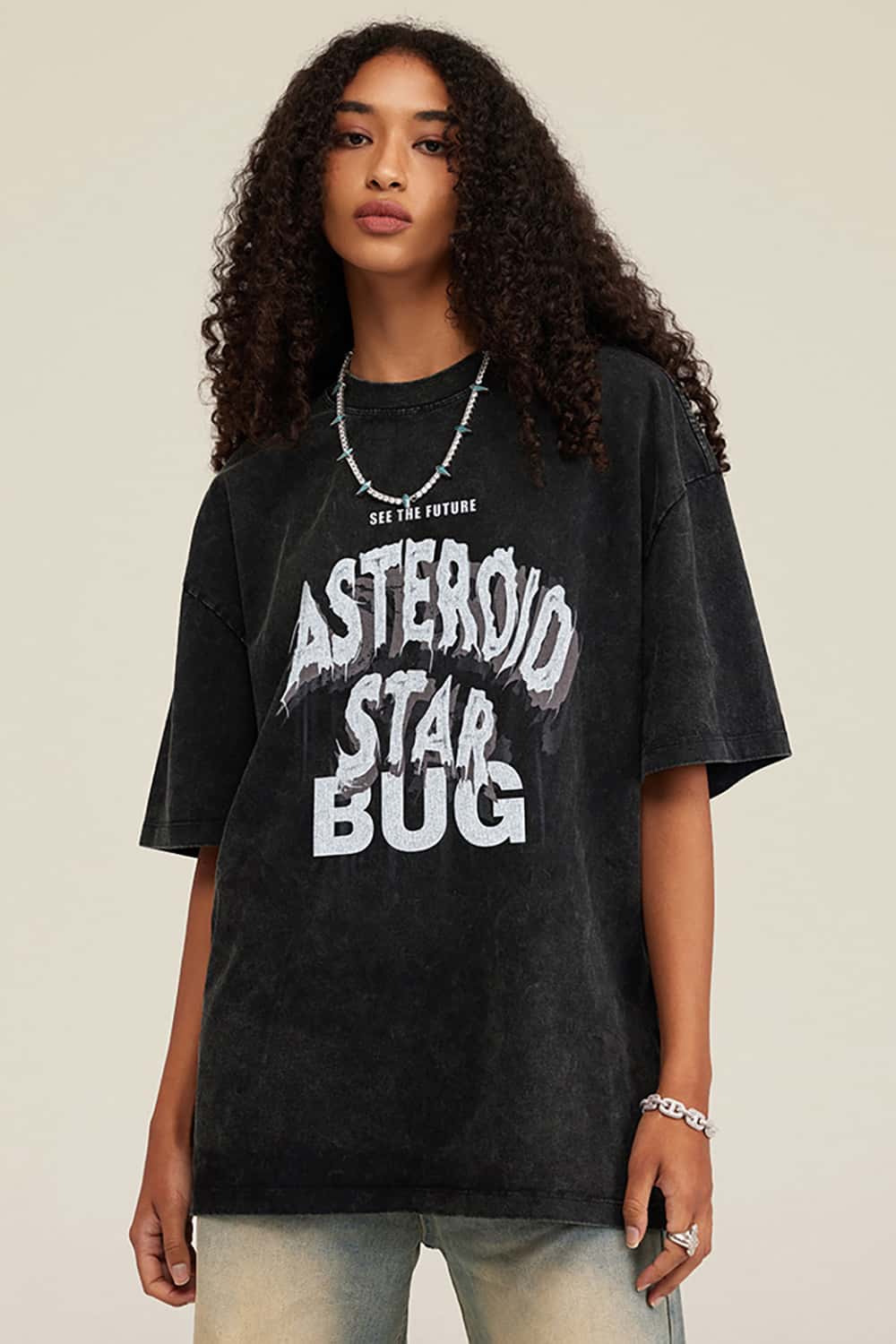 Oversized Washed Cotton Streetwear T-Shirt with Bold Lettering