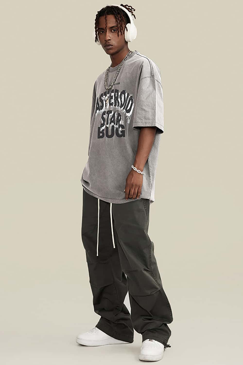 Oversized Washed Cotton Streetwear T-Shirt with Bold Lettering
