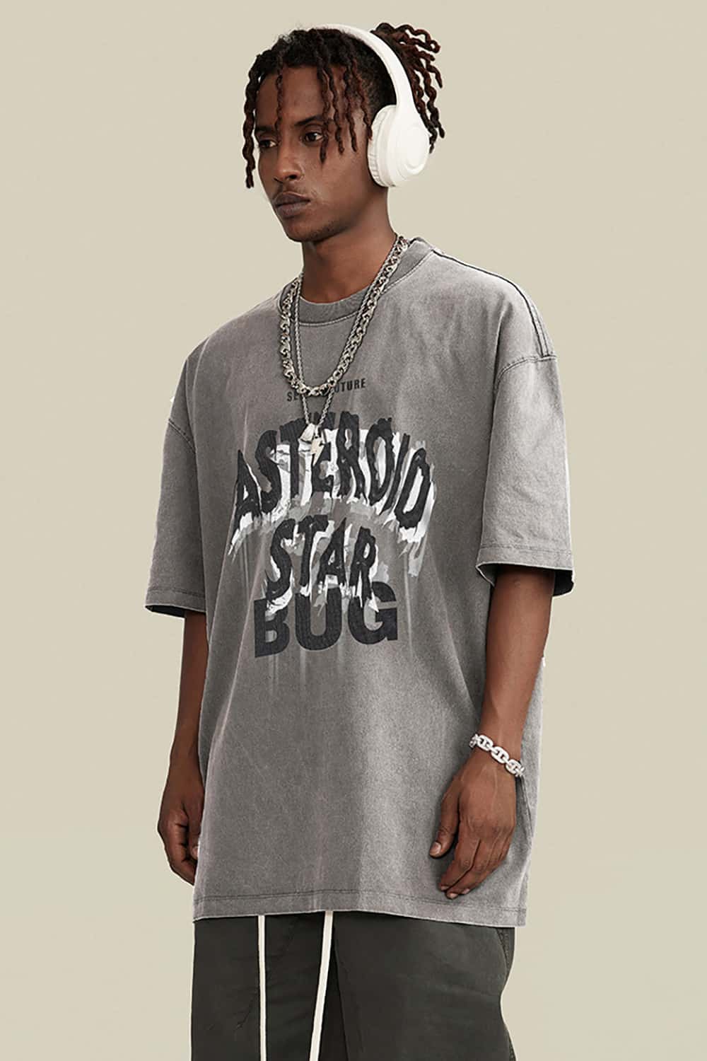 Oversized Washed Cotton Streetwear T-Shirt with Bold Lettering