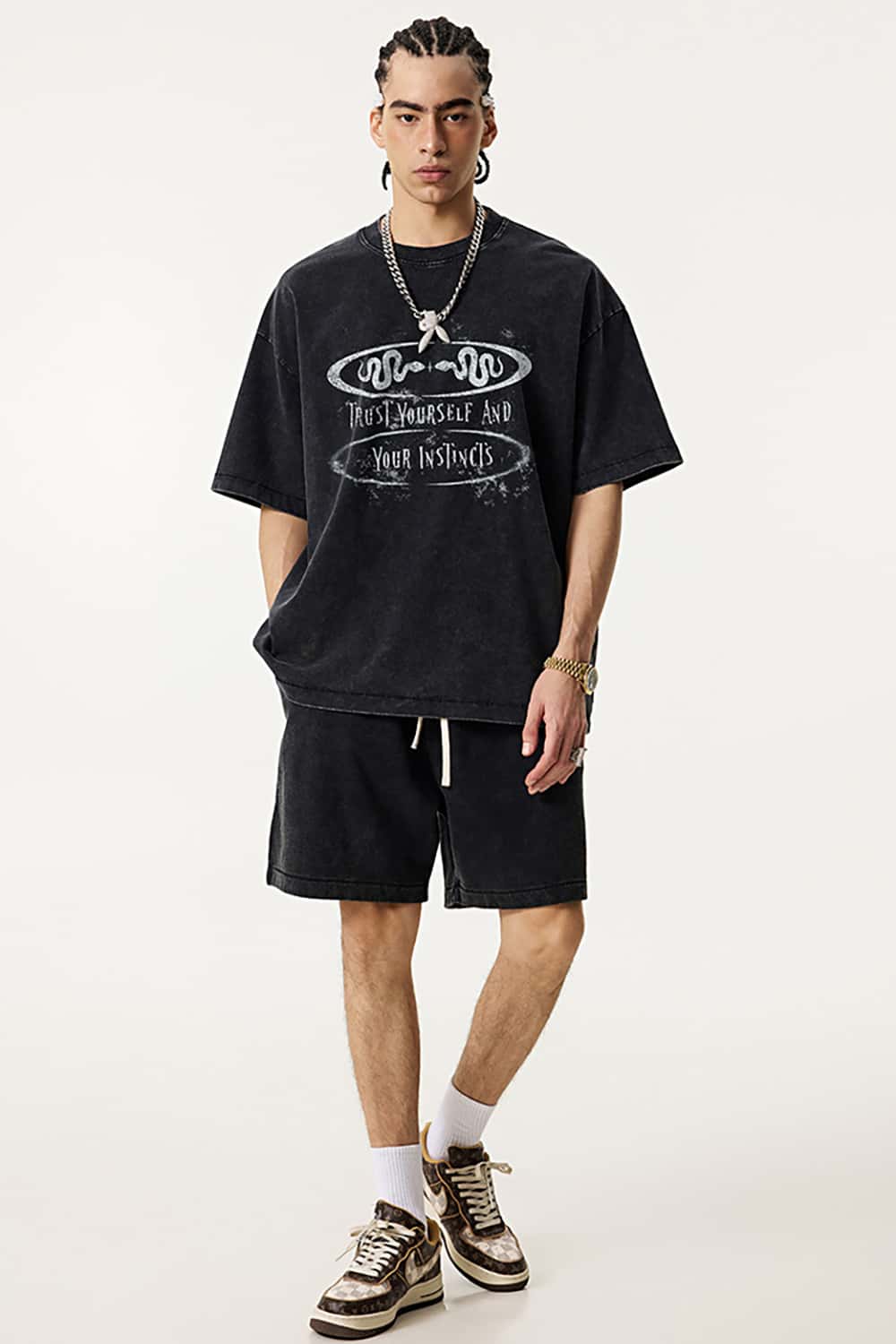 Vintage Heavyweight Washed Slogan Print Short-Sleeve T-Shirt