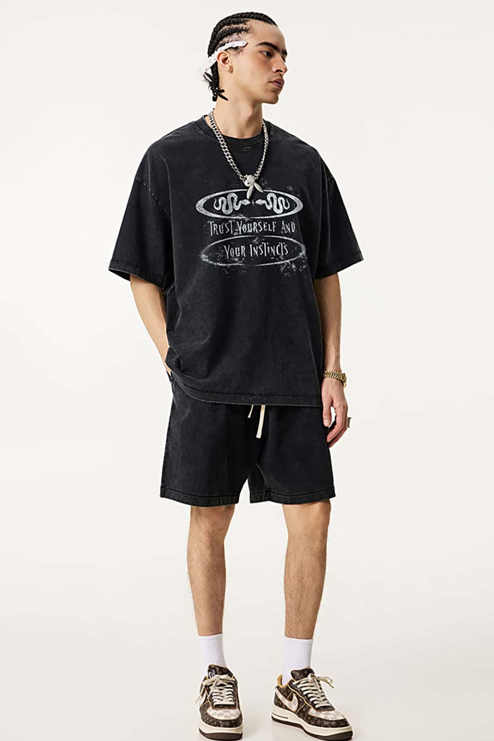 Vintage Heavyweight Washed Slogan Print Short-Sleeve T-Shirt