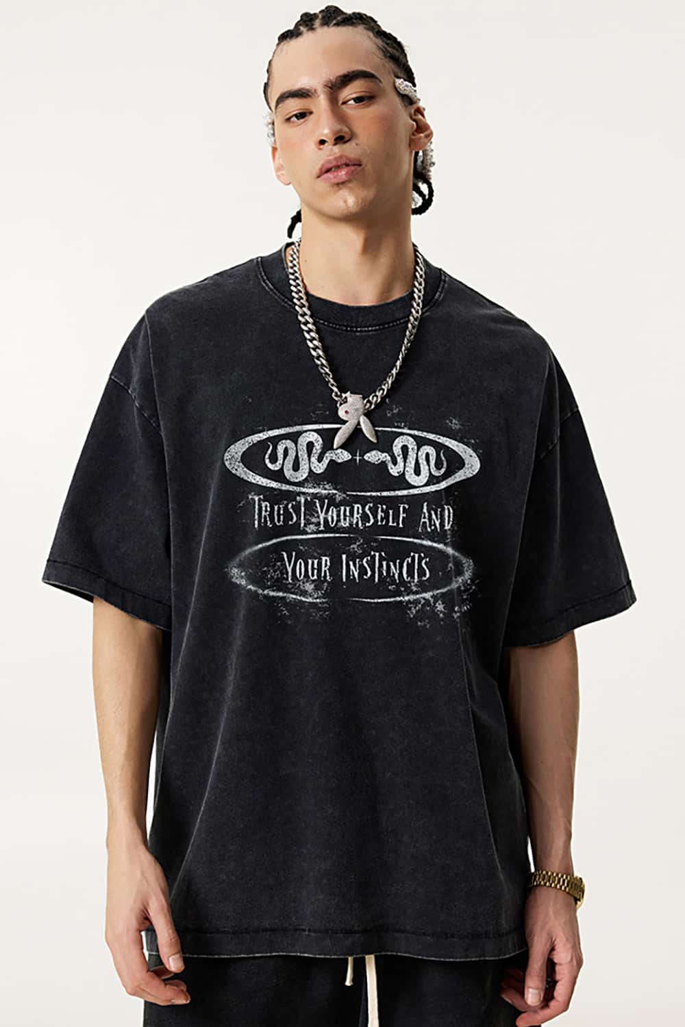Vintage Heavyweight Washed Slogan Print Short-Sleeve T-Shirt