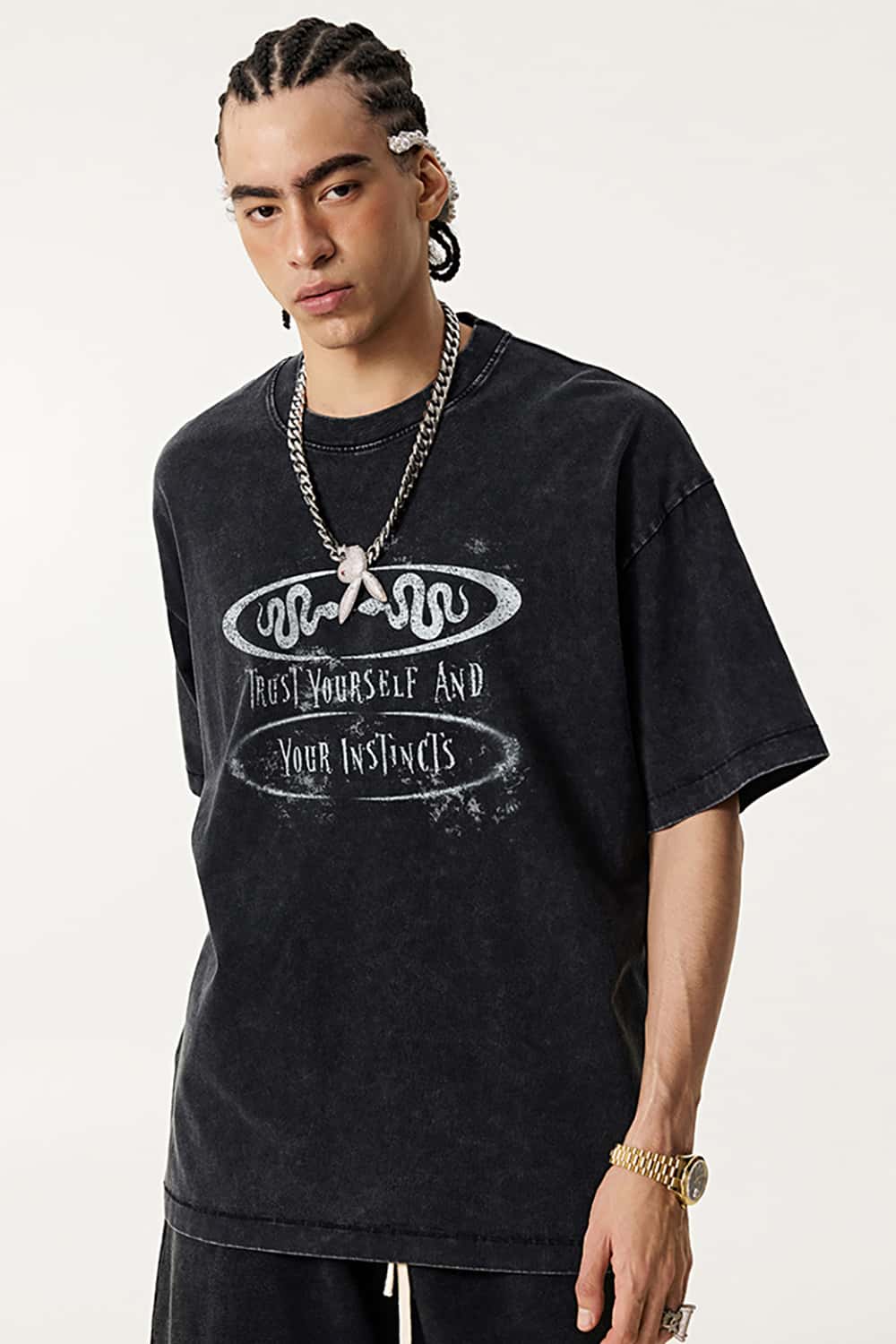 Vintage Heavyweight Washed Slogan Print Short-Sleeve T-Shirt