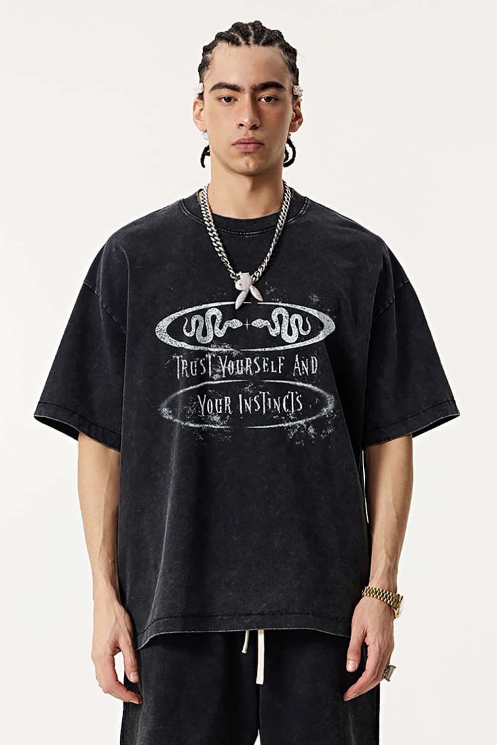 Vintage Heavyweight Washed Slogan Print Short-Sleeve T-Shirt
