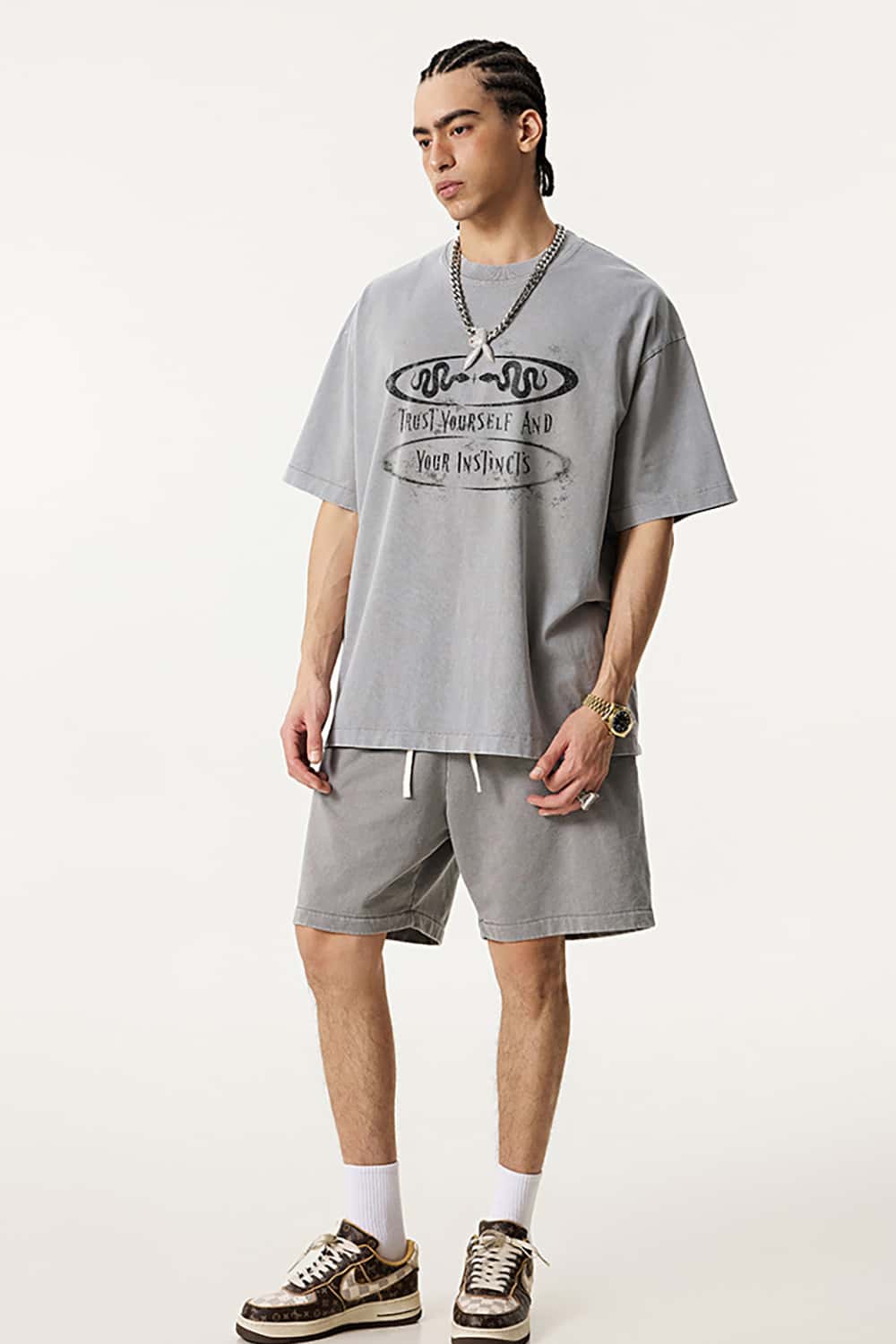 Vintage Heavyweight Washed Slogan Print Short-Sleeve T-Shirt