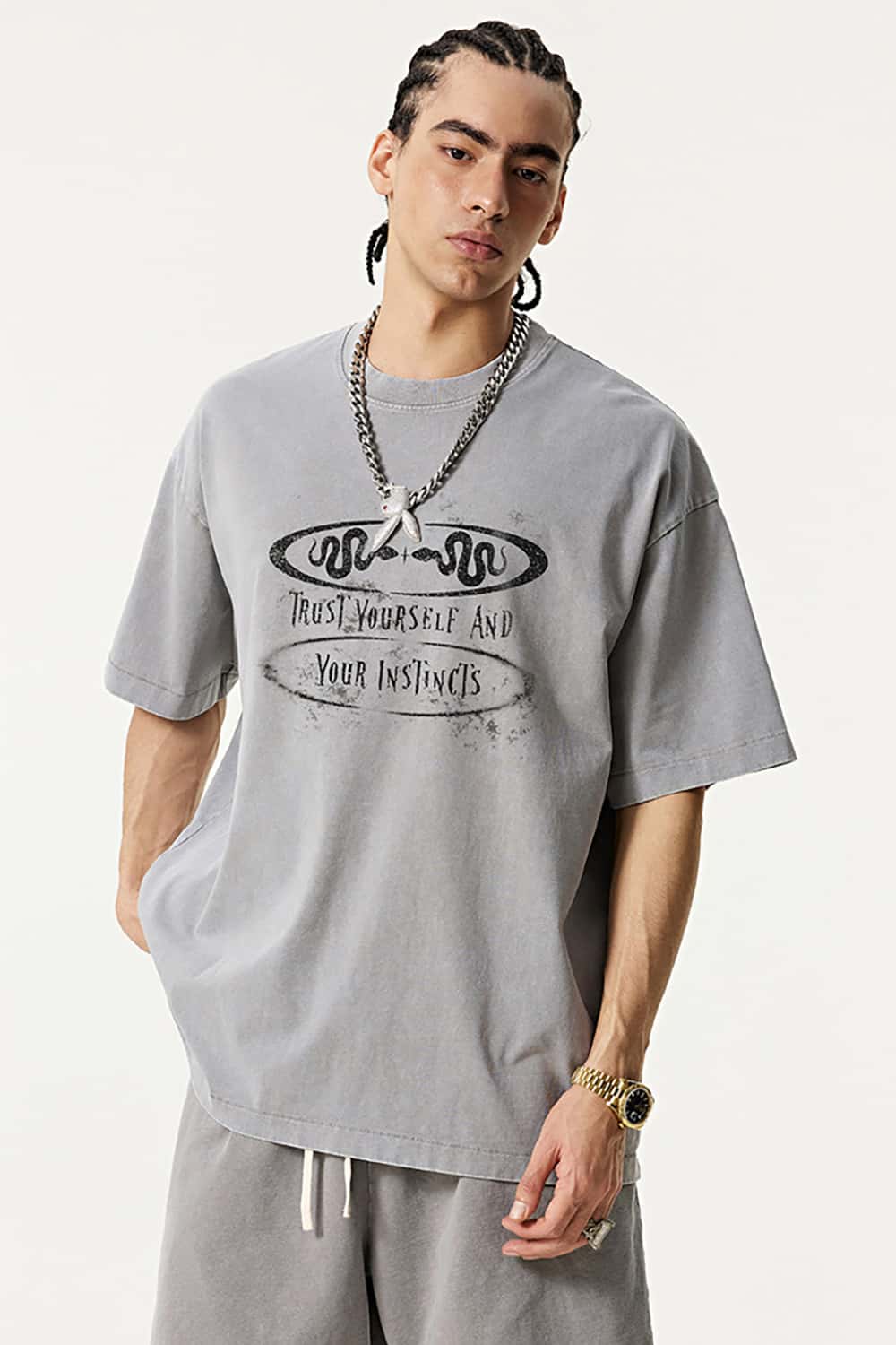Vintage Heavyweight Washed Slogan Print Short-Sleeve T-Shirt