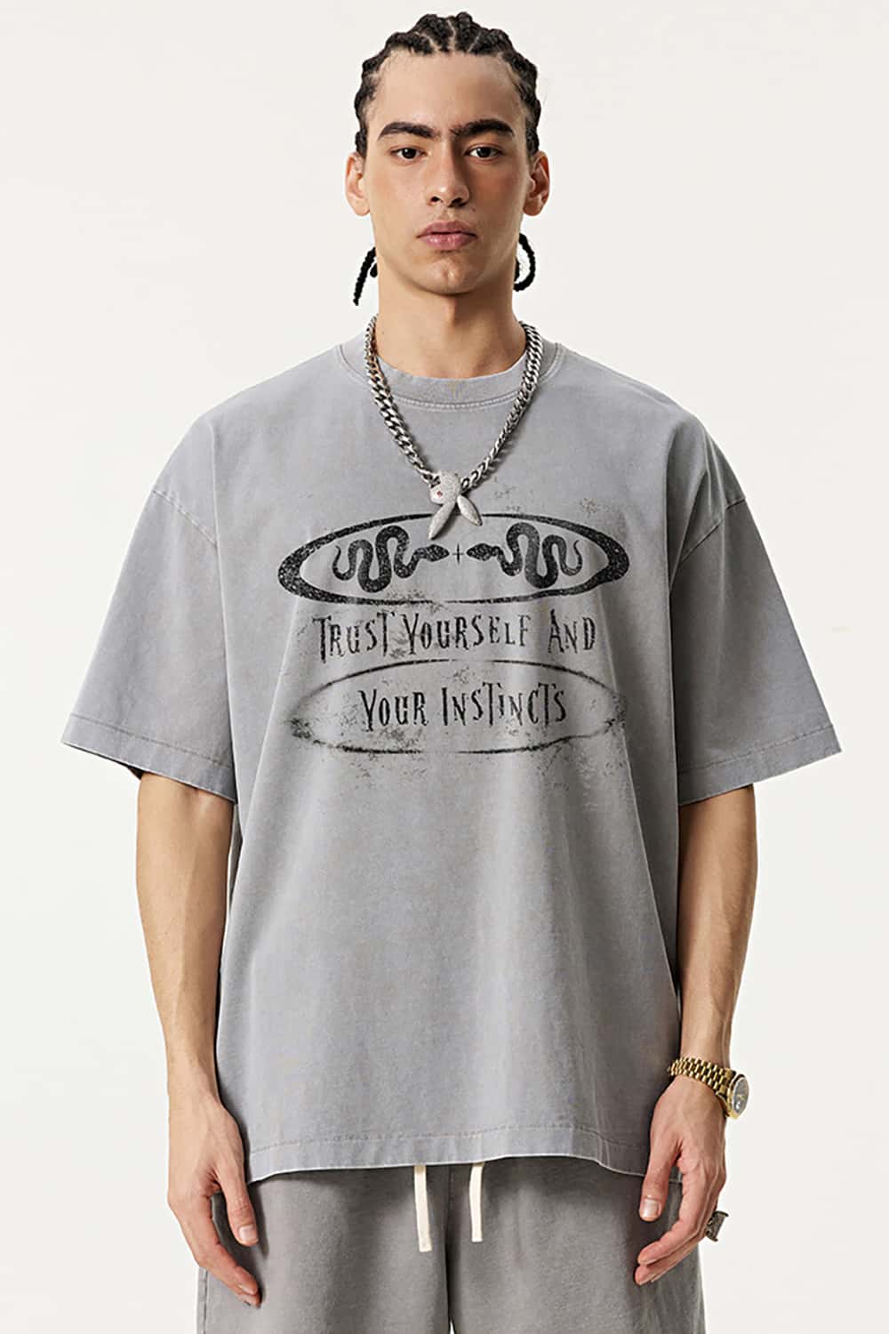 Vintage Heavyweight Washed Slogan Print Short-Sleeve T-Shirt