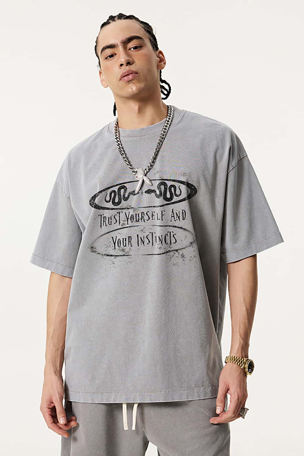 Vintage Heavyweight Washed Slogan Print Short-Sleeve T-Shirt