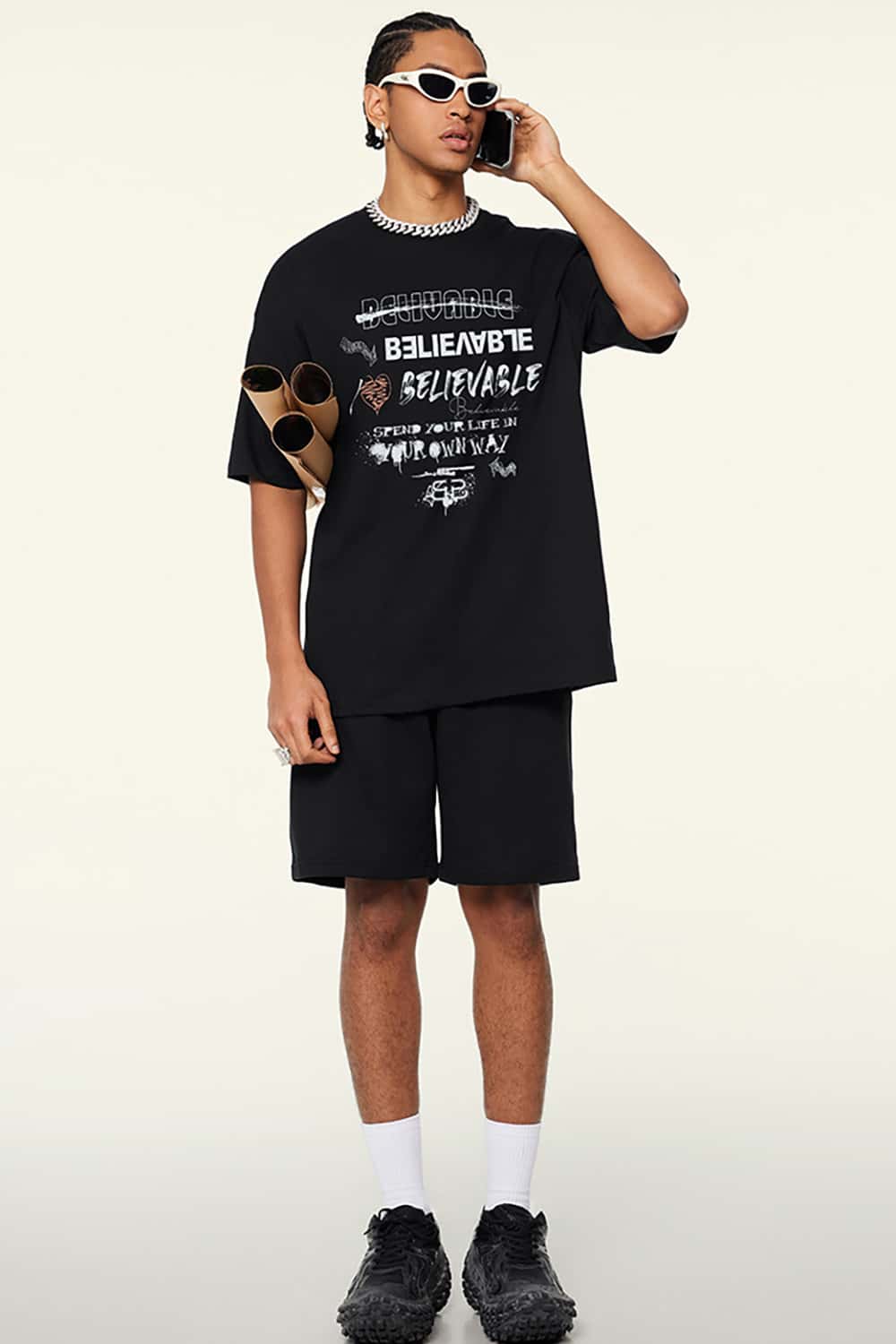 Vintage Print Loose-Fit Heavyweight Casual Short-Sleeve T-Shirt