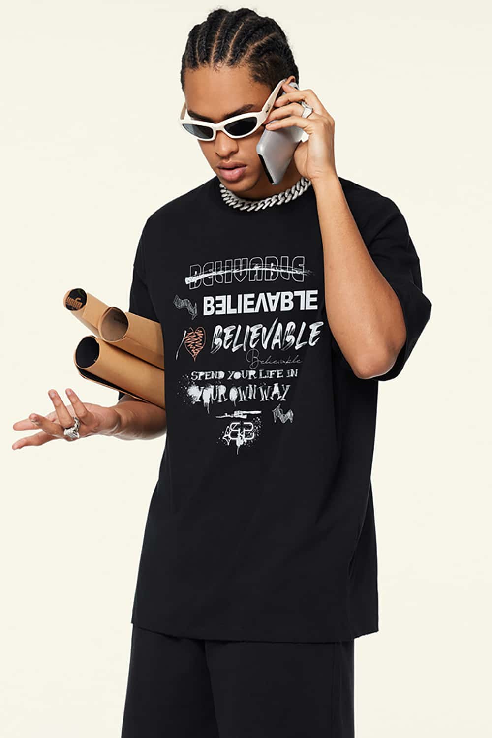 Vintage Print Loose-Fit Heavyweight Casual Short-Sleeve T-Shirt
