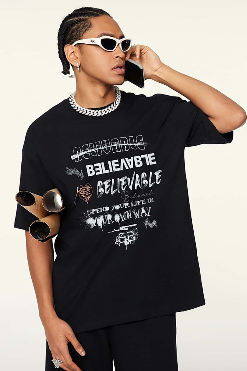 Vintage Print Loose-Fit Heavyweight Casual Short-Sleeve T-Shirt