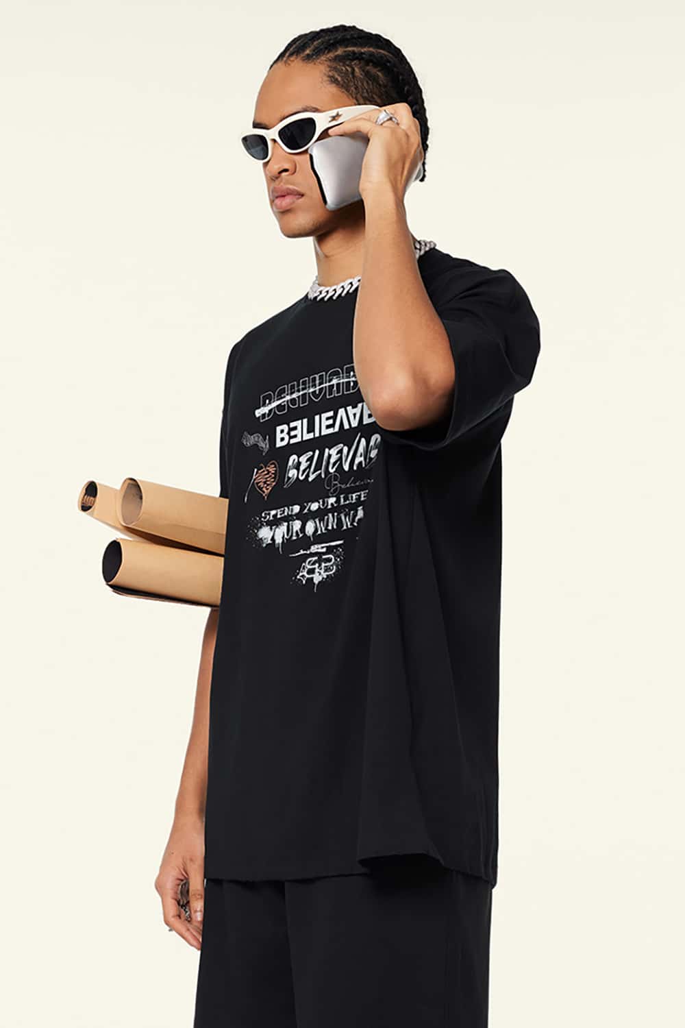 Vintage Print Loose-Fit Heavyweight Casual Short-Sleeve T-Shirt