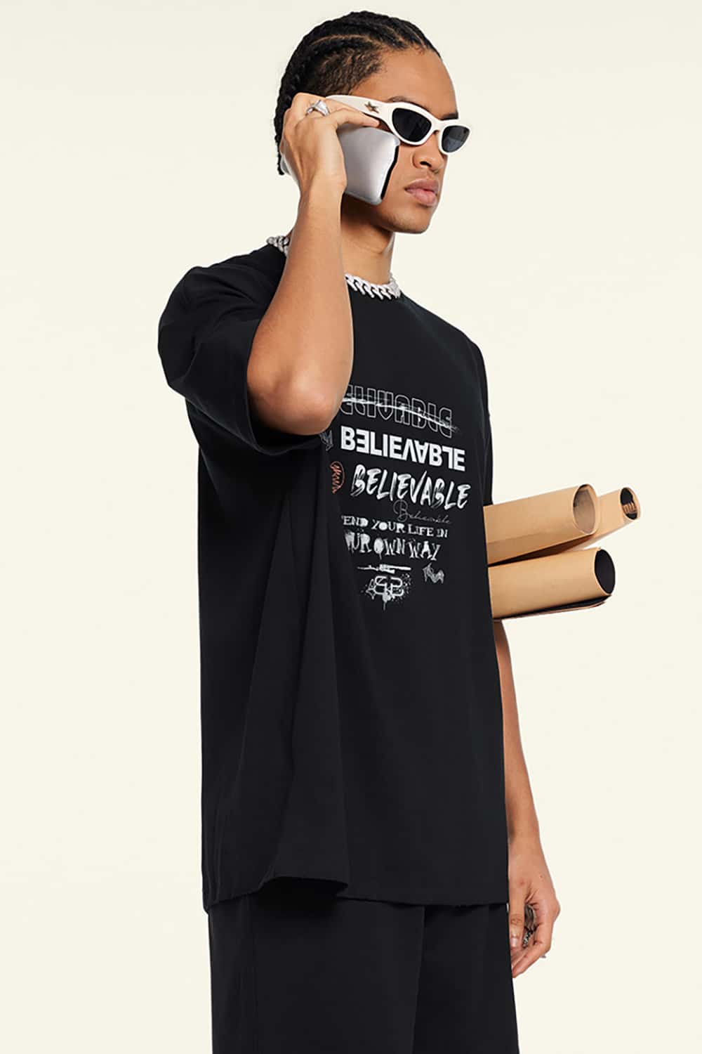 Vintage Print Loose-Fit Heavyweight Casual Short-Sleeve T-Shirt
