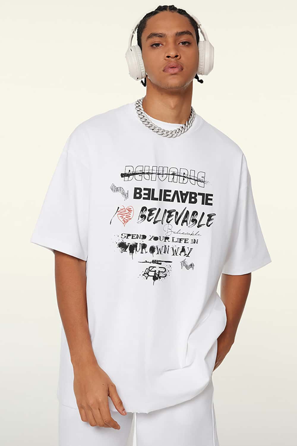 Vintage Print Loose-Fit Heavyweight Casual Short-Sleeve T-Shirt