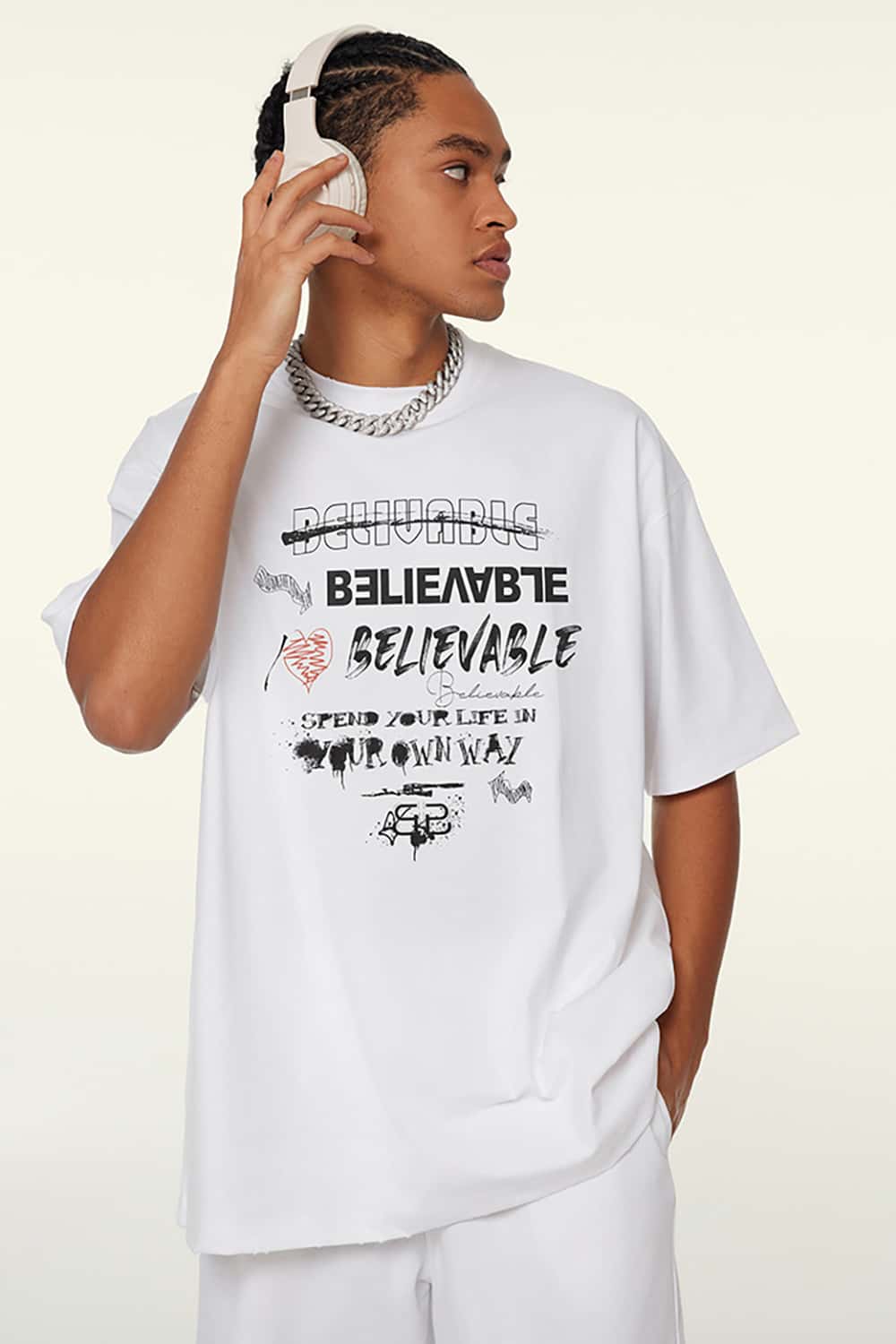 Vintage Print Loose-Fit Heavyweight Casual Short-Sleeve T-Shirt