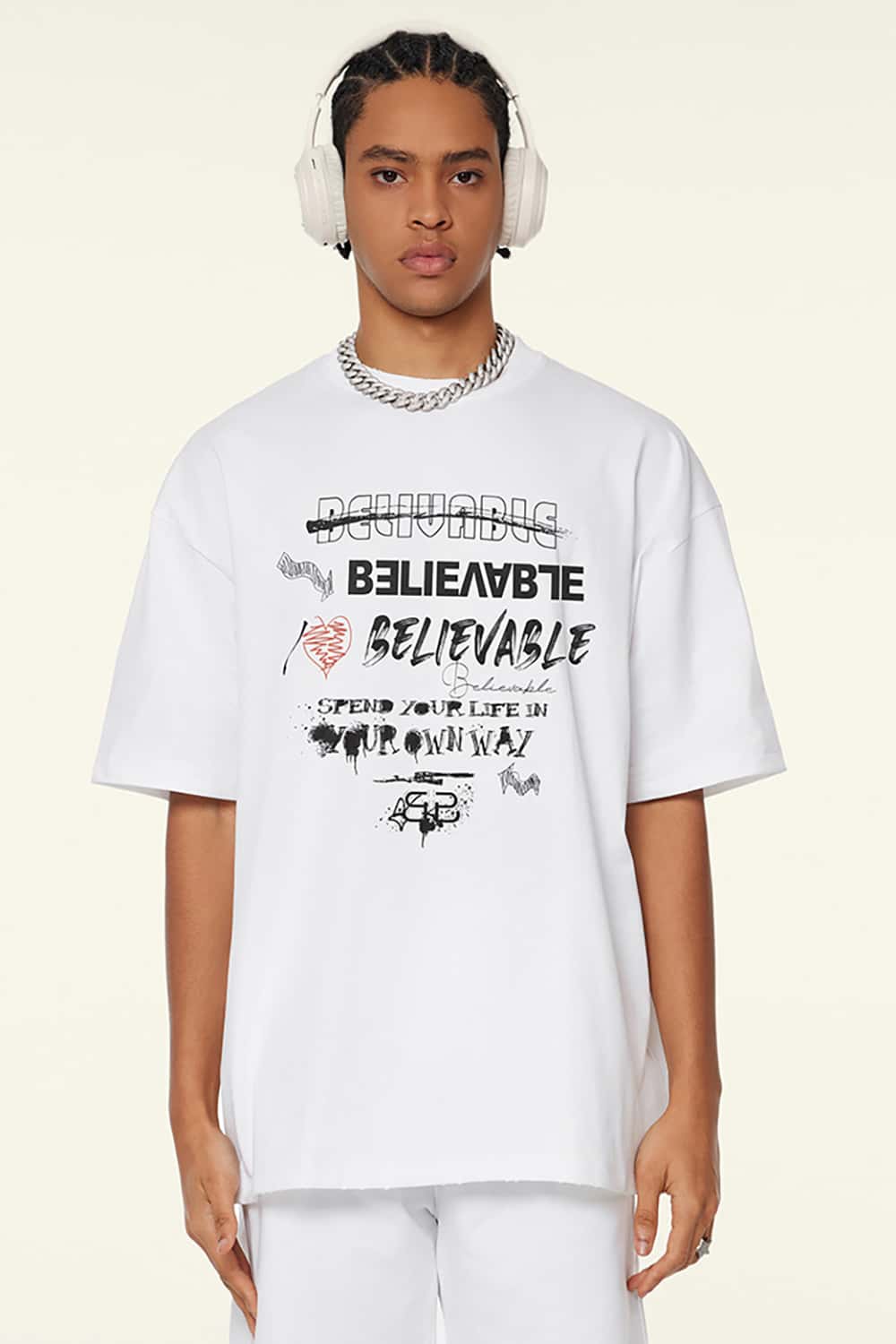 Vintage Print Loose-Fit Heavyweight Casual Short-Sleeve T-Shirt