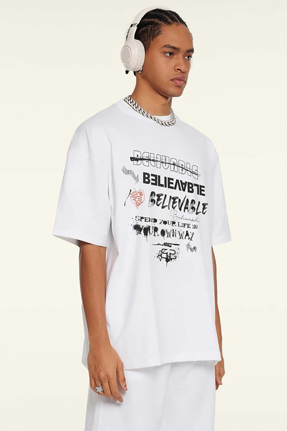 Vintage Print Loose-Fit Heavyweight Casual Short-Sleeve T-Shirt