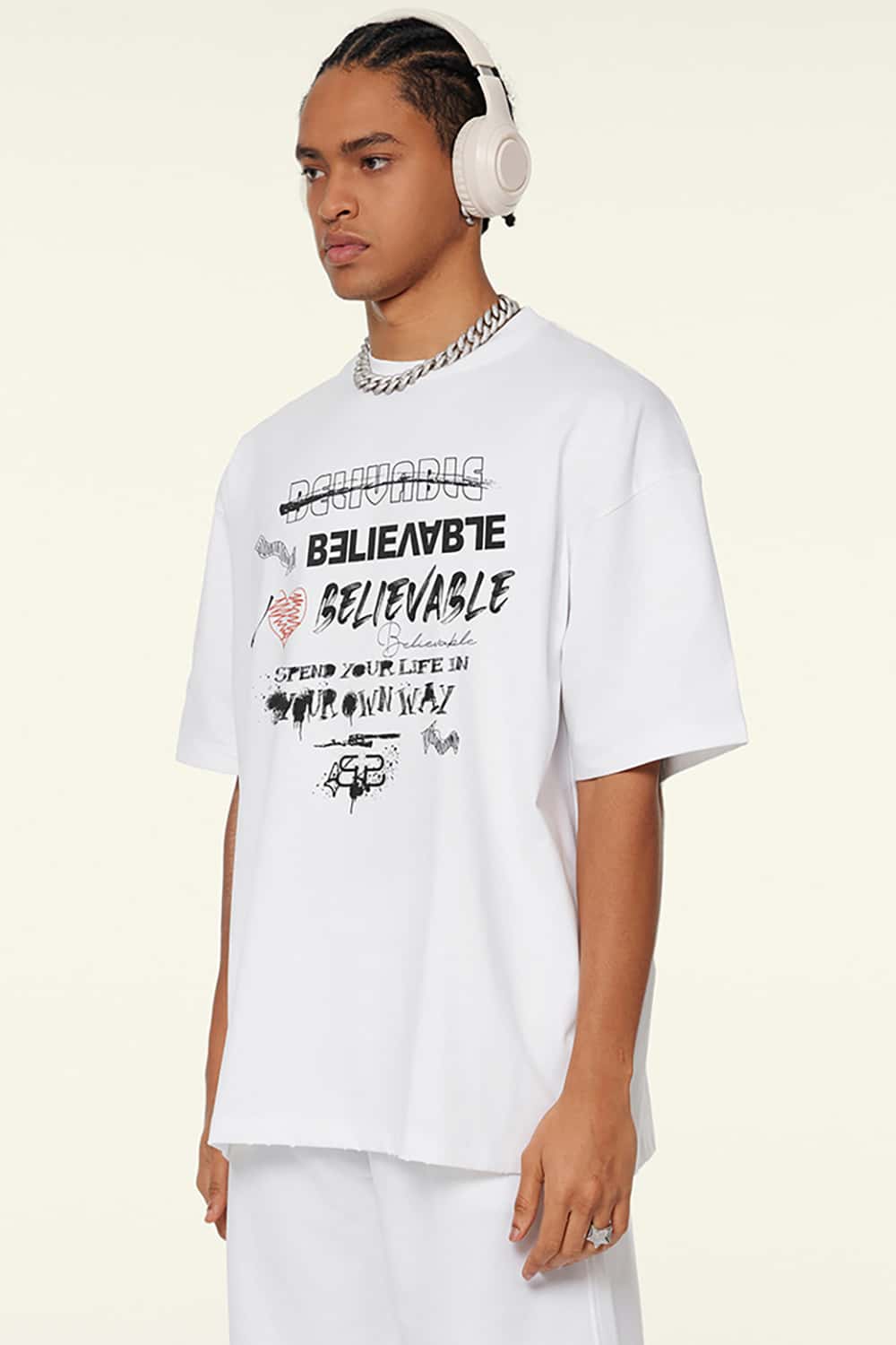 Vintage Print Loose-Fit Heavyweight Casual Short-Sleeve T-Shirt
