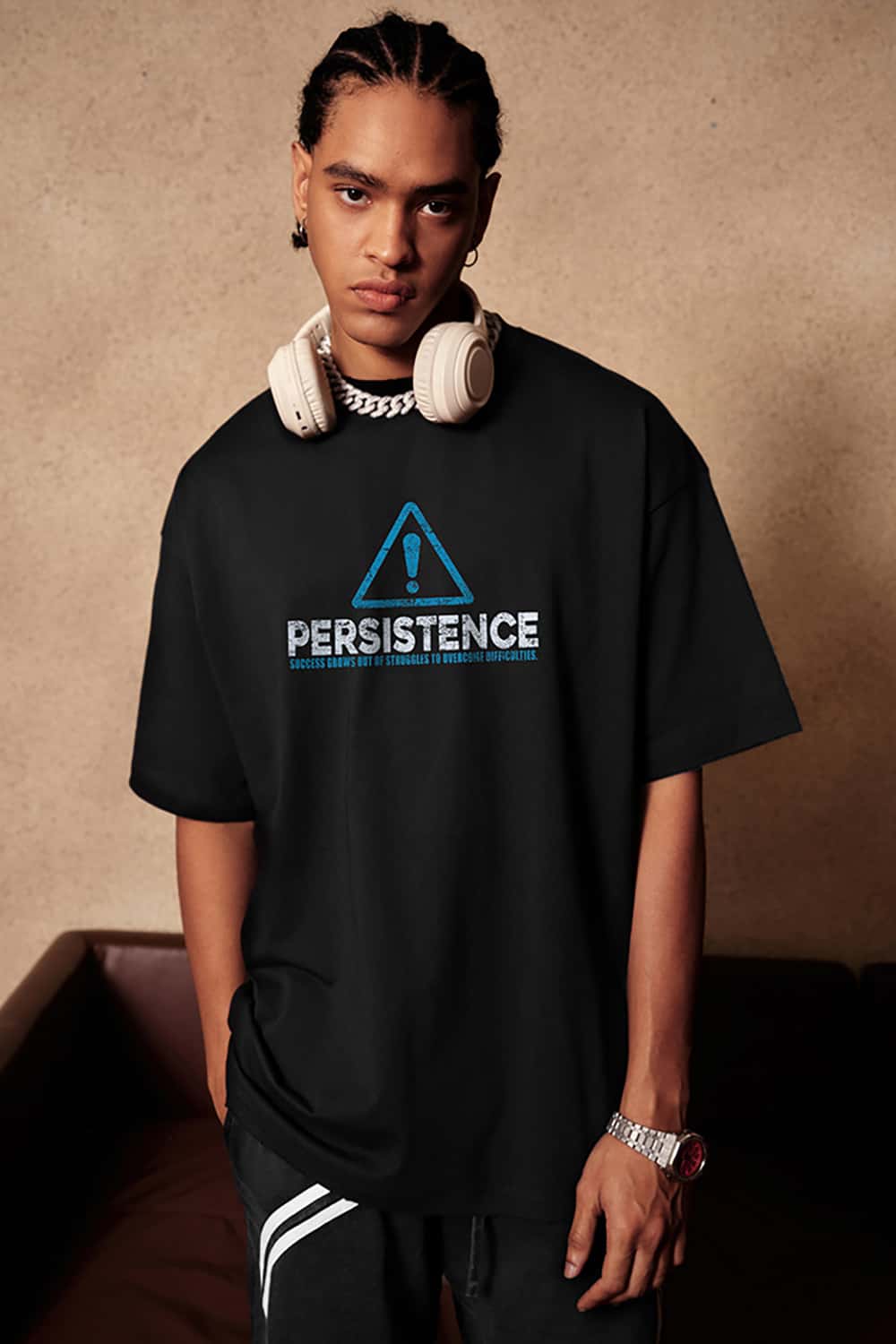 Vintage Loose-Fit Small Collar Washed Print T-Shirt