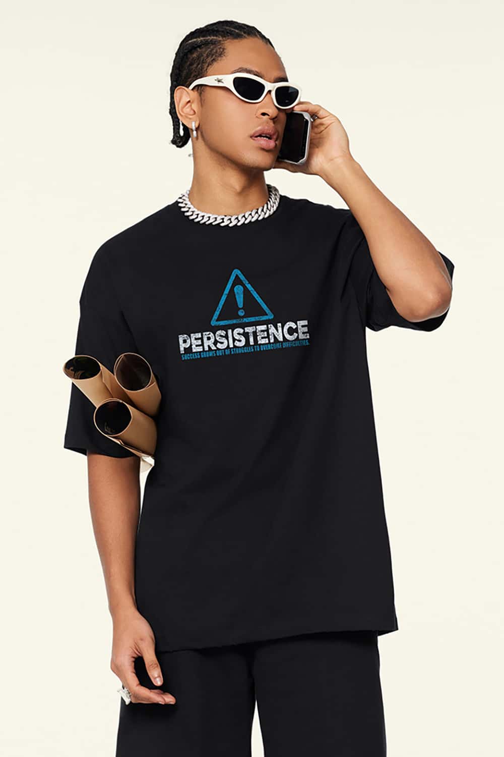 Vintage Loose-Fit Small Collar Washed Print T-Shirt