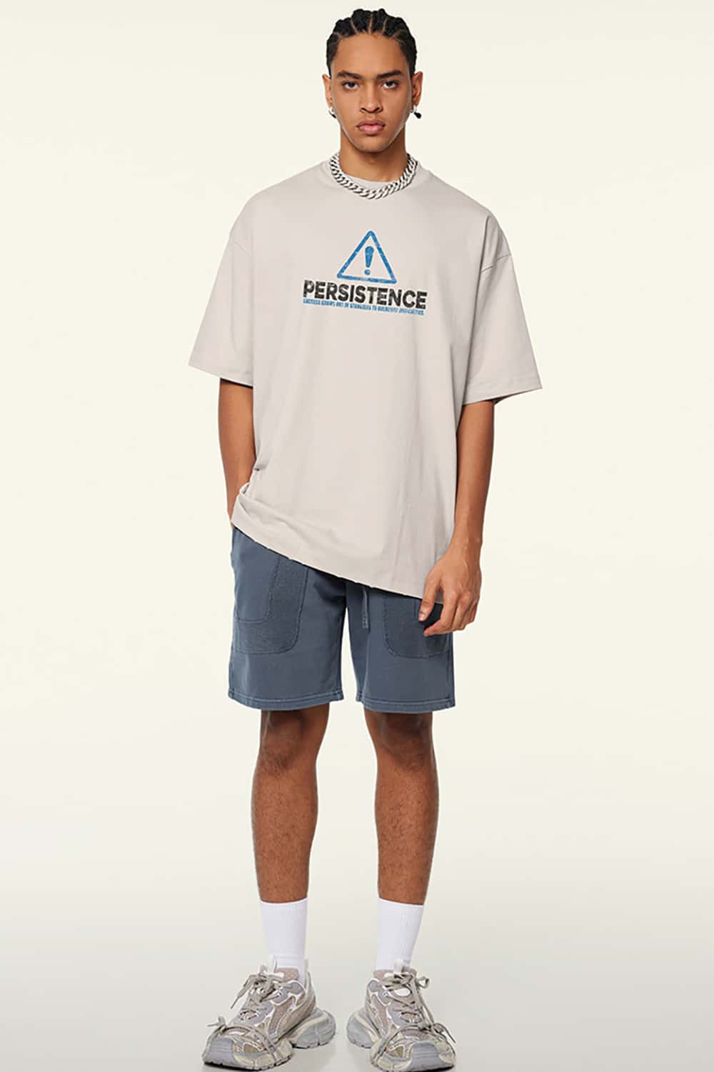 Vintage Loose-Fit Small Collar Washed Print T-Shirt