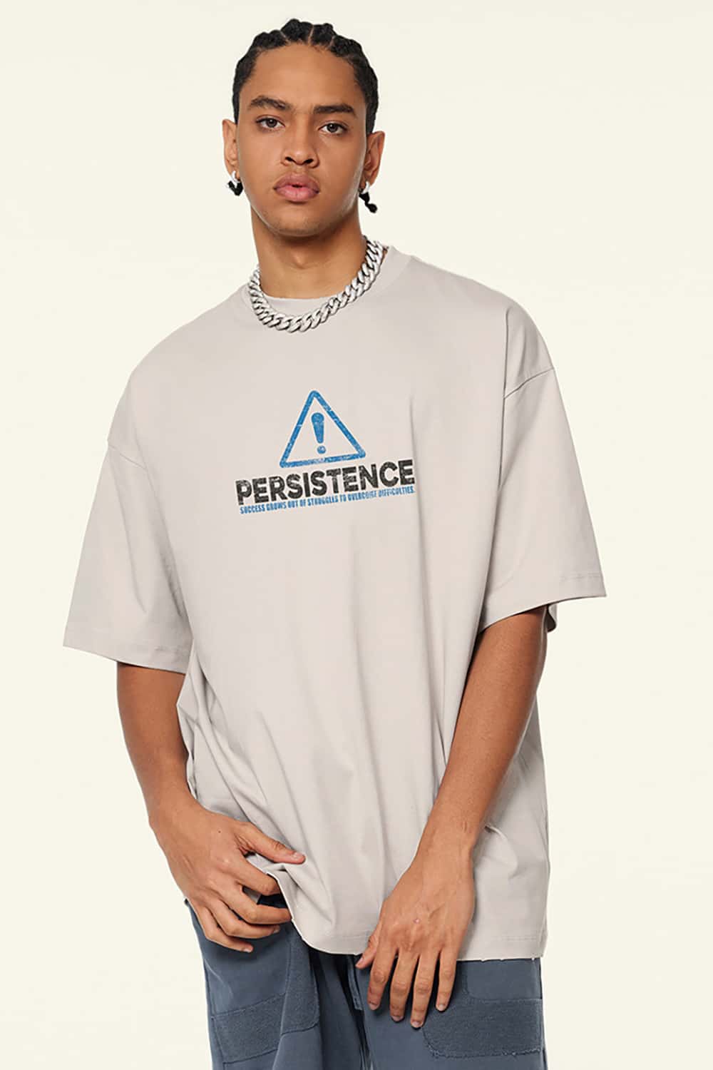 Vintage Loose-Fit Small Collar Washed Print T-Shirt