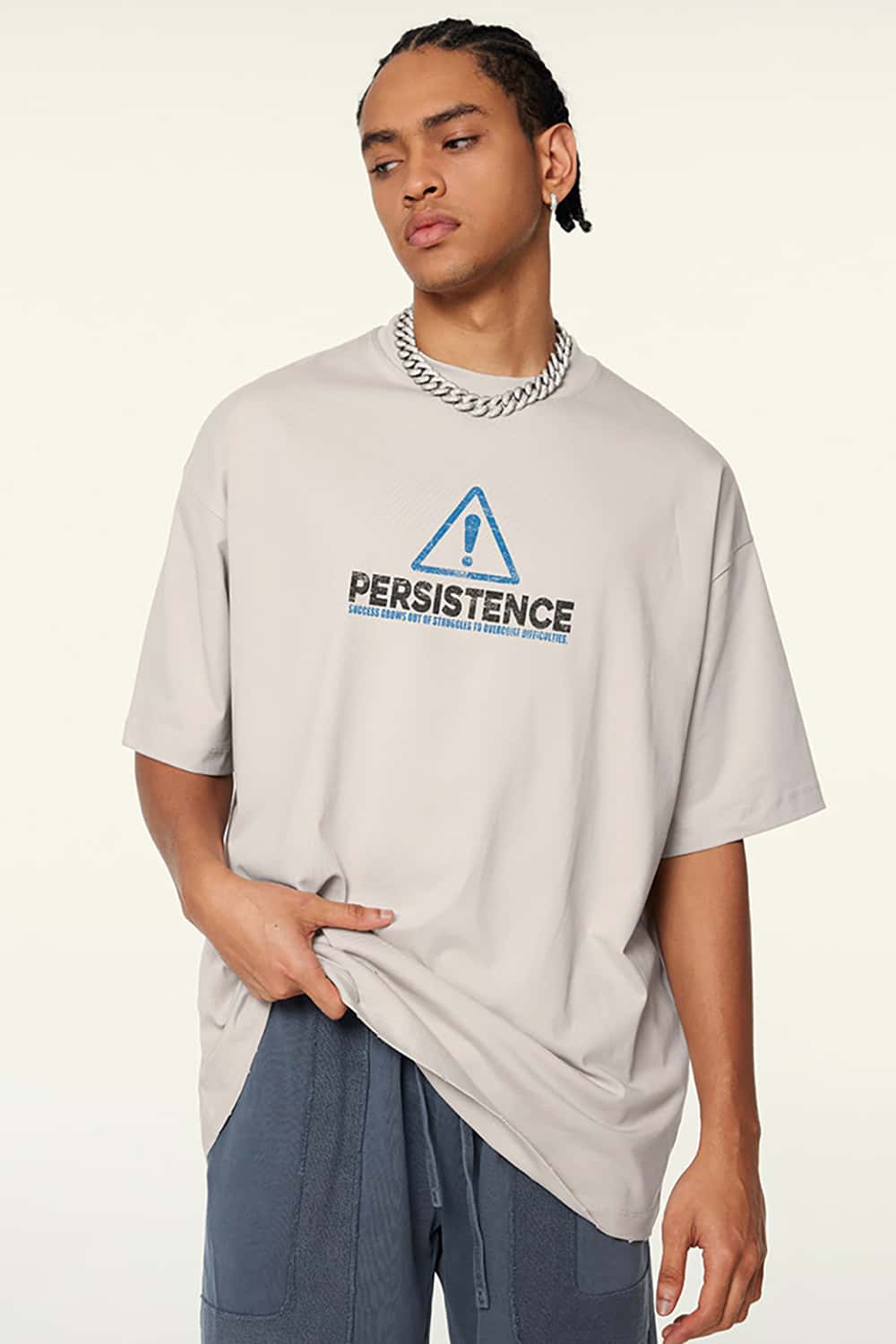Vintage Loose-Fit Small Collar Washed Print T-Shirt