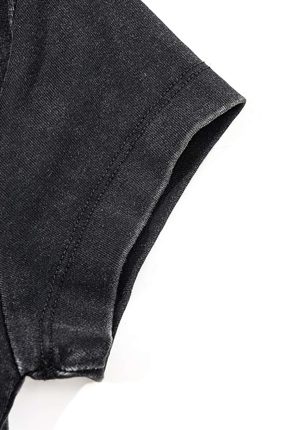 Slim-Fit Cropped Vintage Wash Street-Style T-Shirt with Shoulder Design