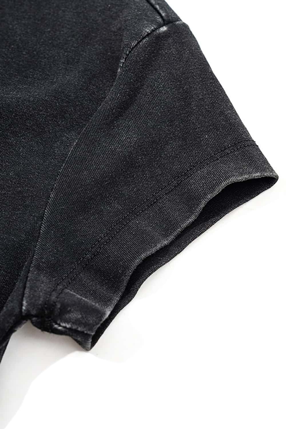 Slim-Fit Cropped Vintage Wash Street-Style T-Shirt with Shoulder Design
