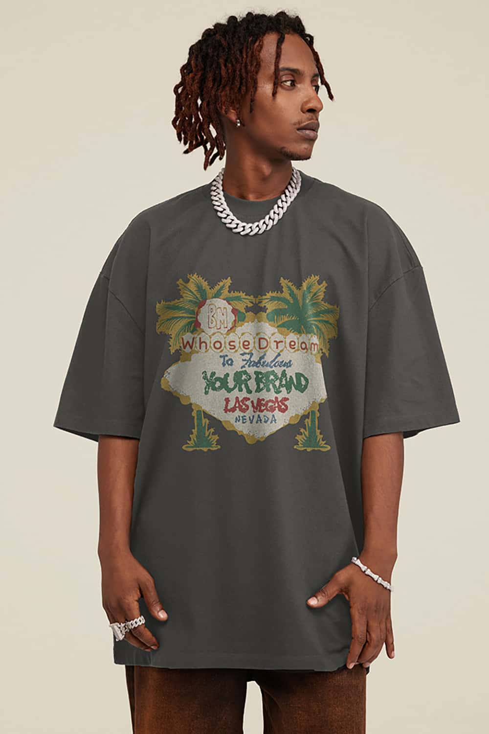 West Coast Vintage Wash Palm Tree Loose-Fit Short-Sleeve T-Shirt