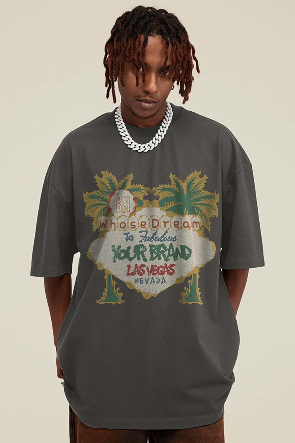 West Coast Vintage Wash Palm Tree Loose-Fit Short-Sleeve T-Shirt