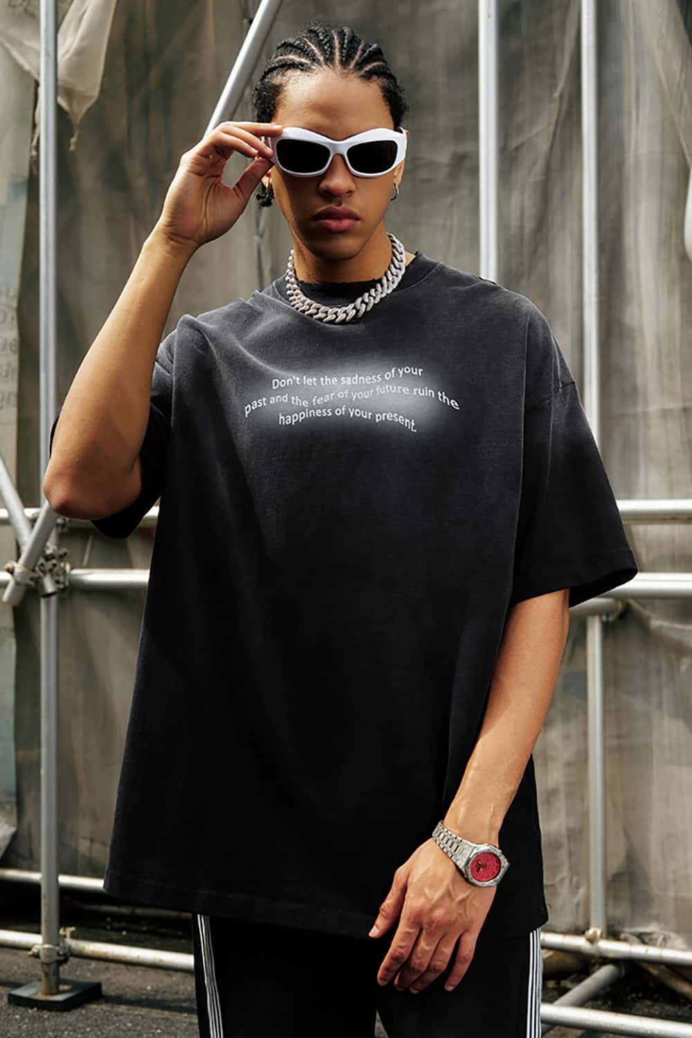 Loose Street Style Vintage Wash Heavyweight Short-Sleeve T-Shirt with Small Collar