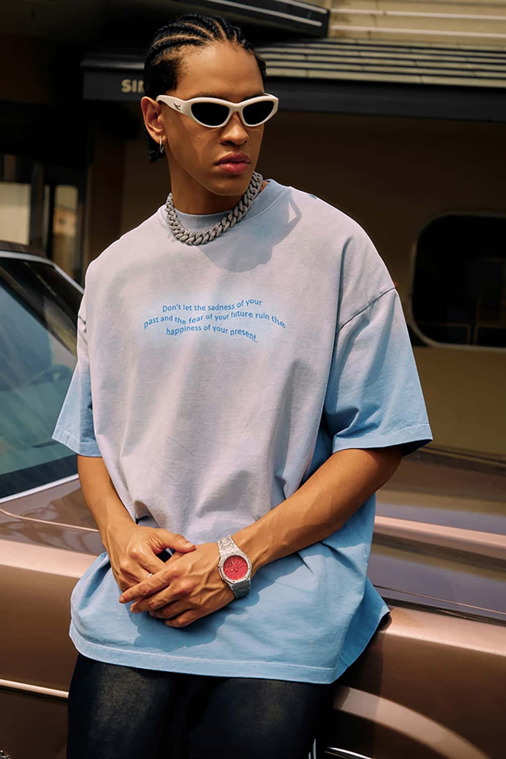 Loose Street Style Vintage Wash Heavyweight Short-Sleeve T-Shirt with Small Collar