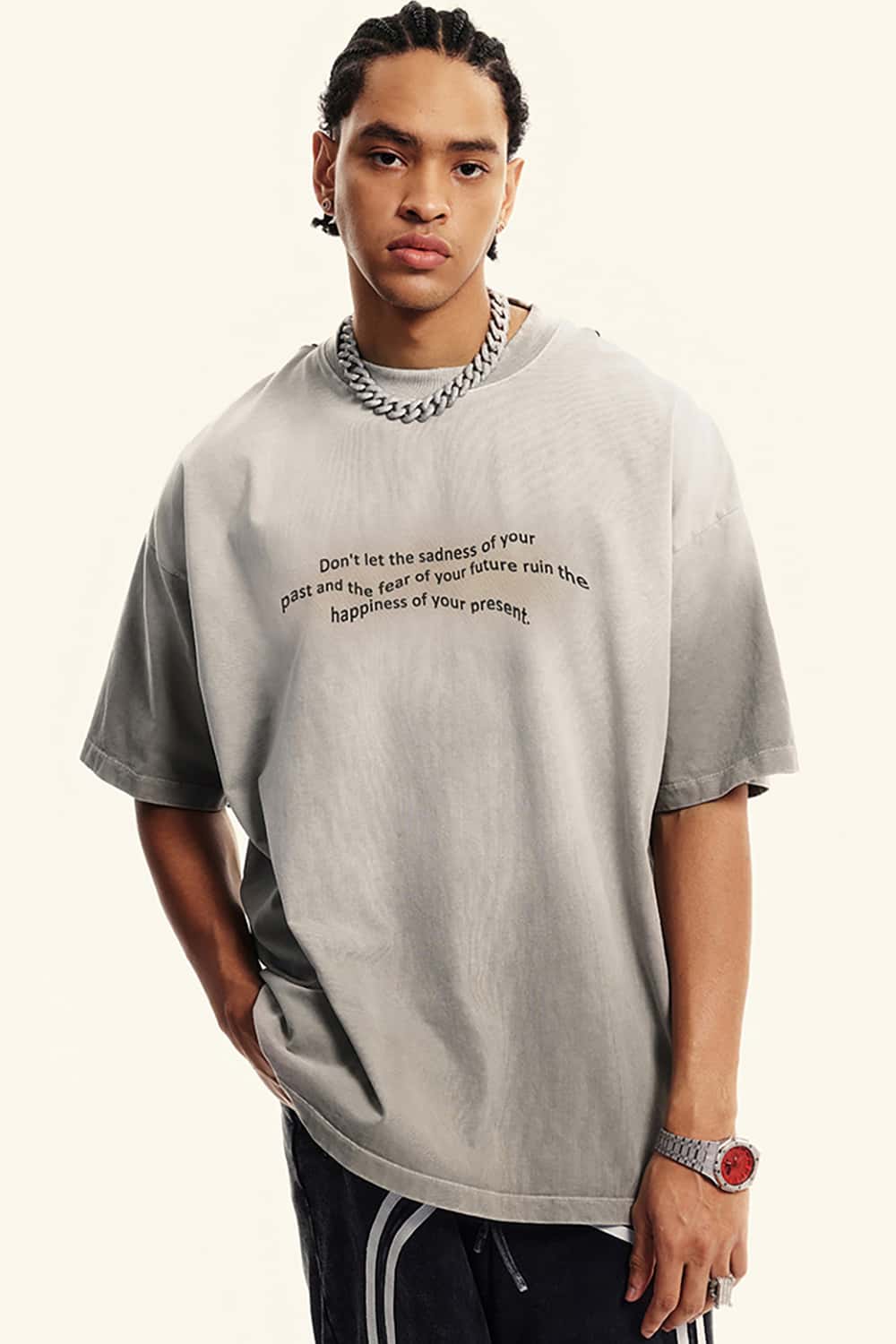 Loose Street Style Vintage Wash Heavyweight Short-Sleeve T-Shirt with Small Collar