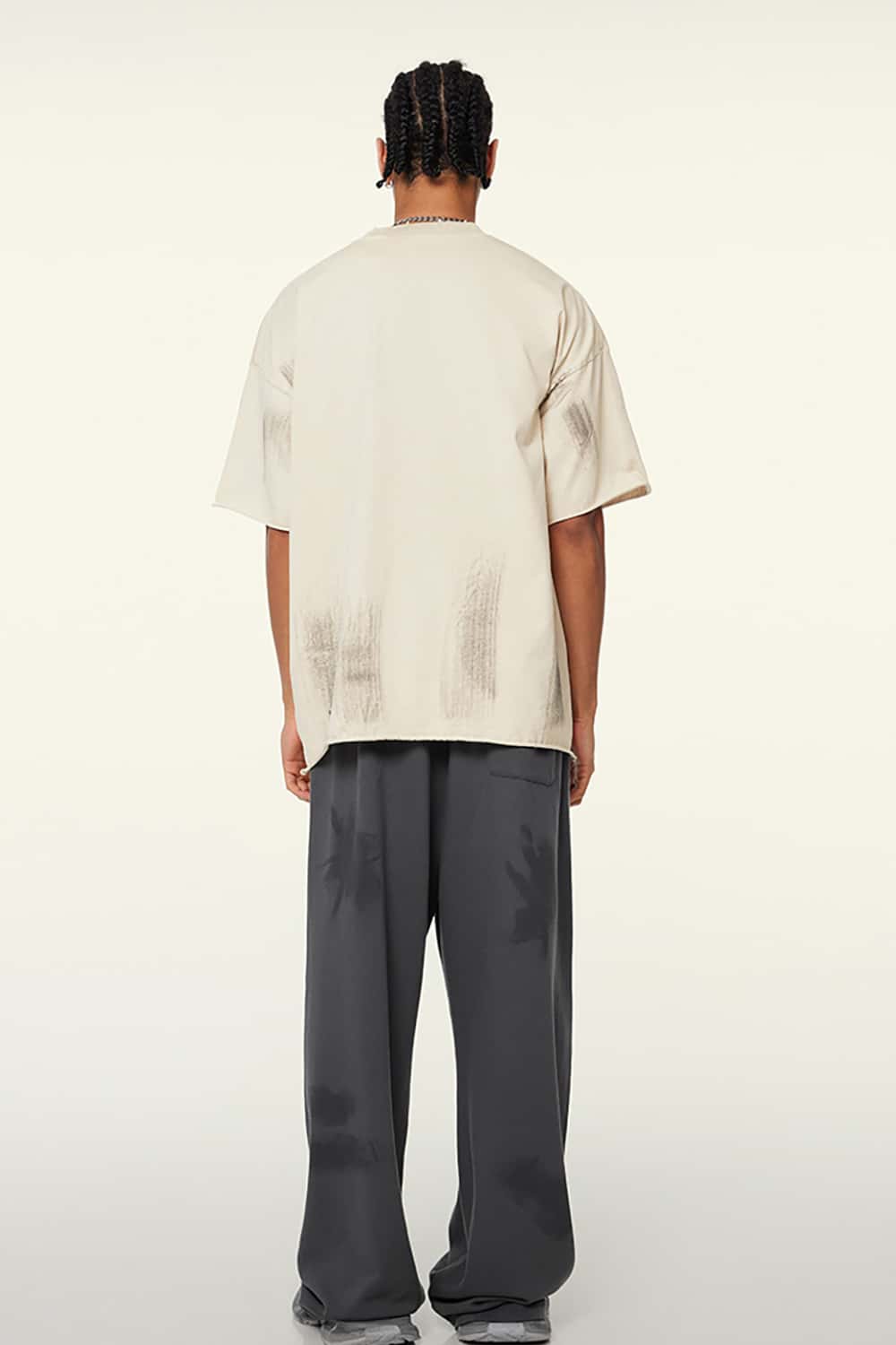 Distressed Paint Earth Tone Loose-Fit Round Neck Short-Sleeve T-Shirt