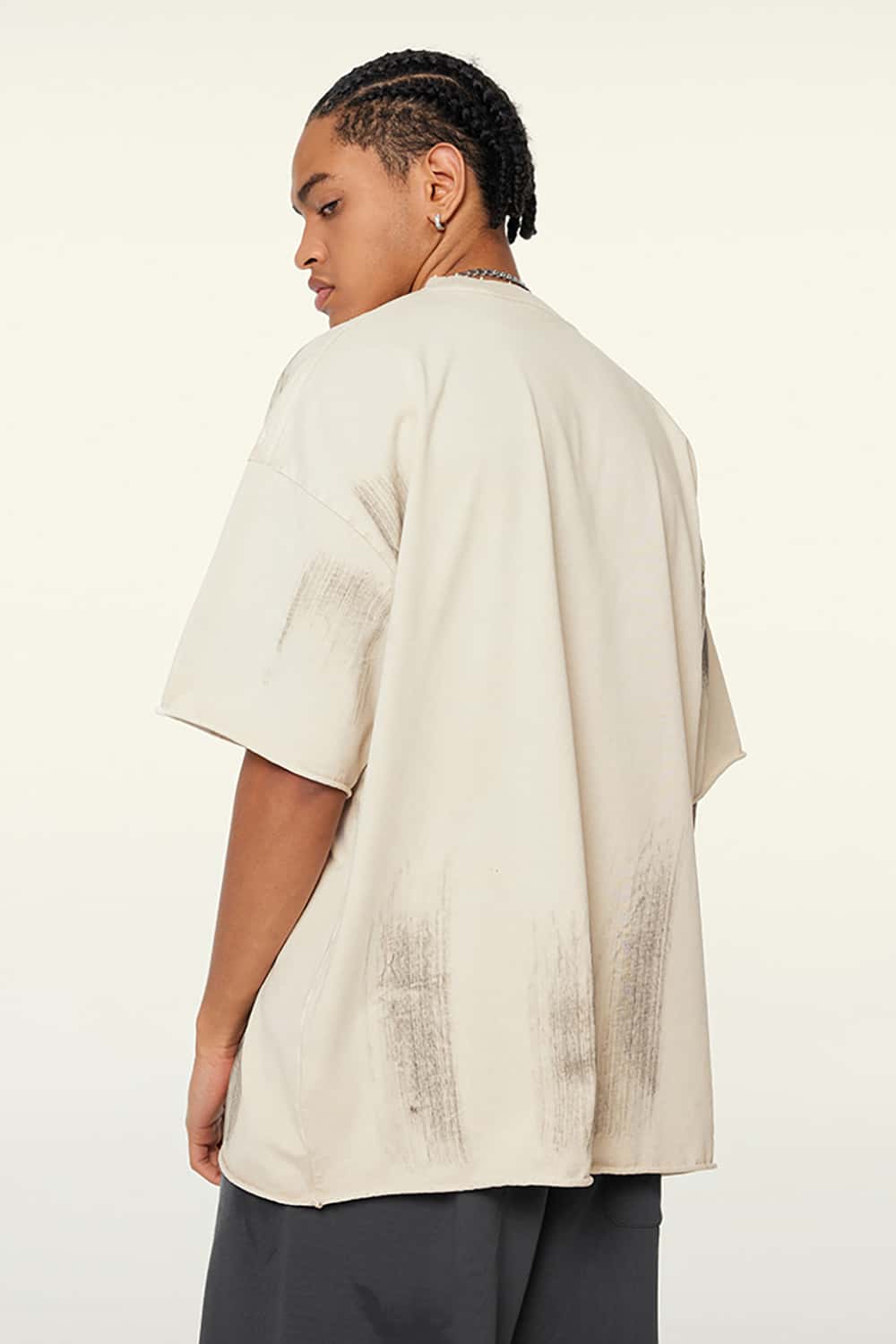 Distressed Paint Earth Tone Loose-Fit Round Neck Short-Sleeve T-Shirt