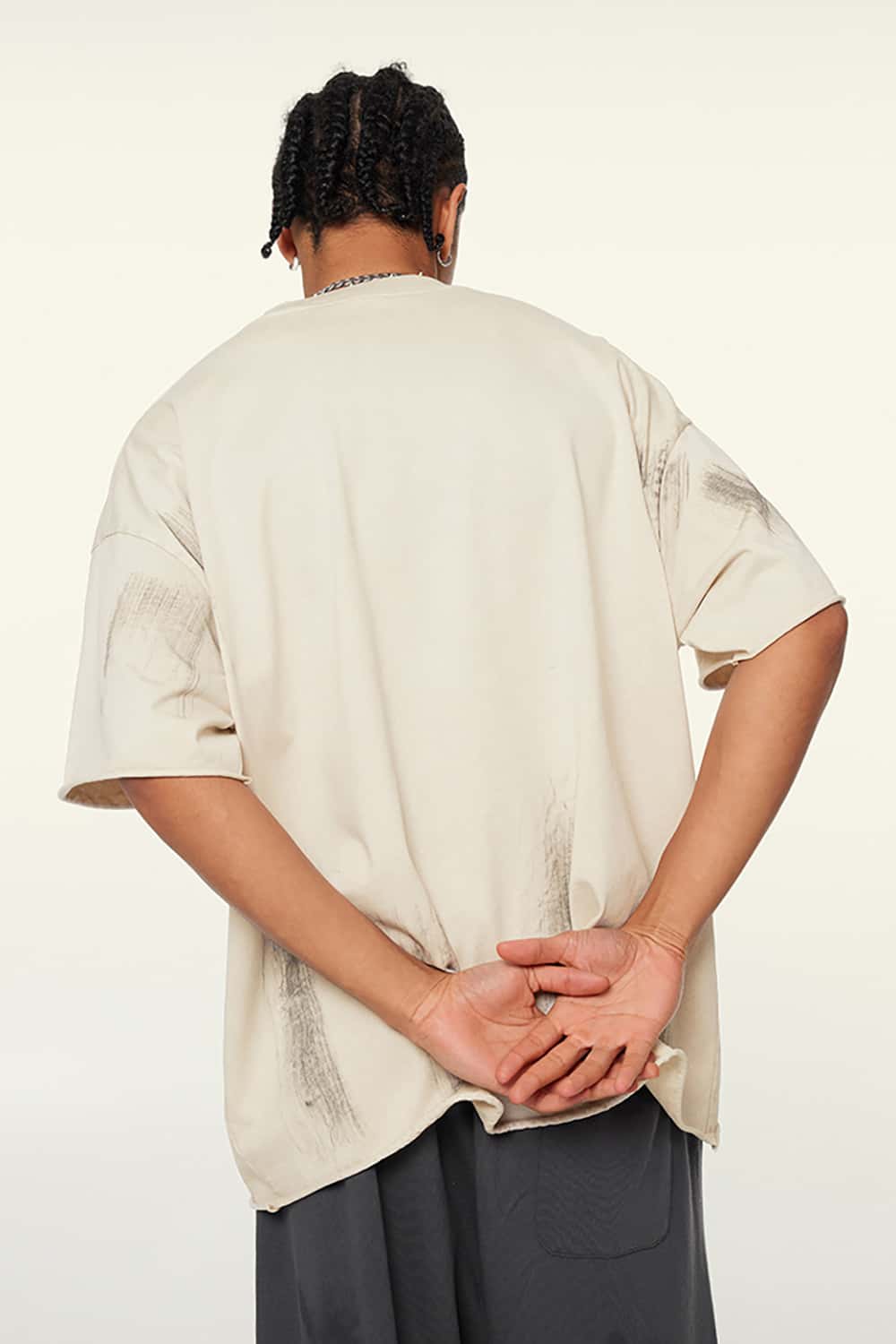 Distressed Paint Earth Tone Loose-Fit Round Neck Short-Sleeve T-Shirt